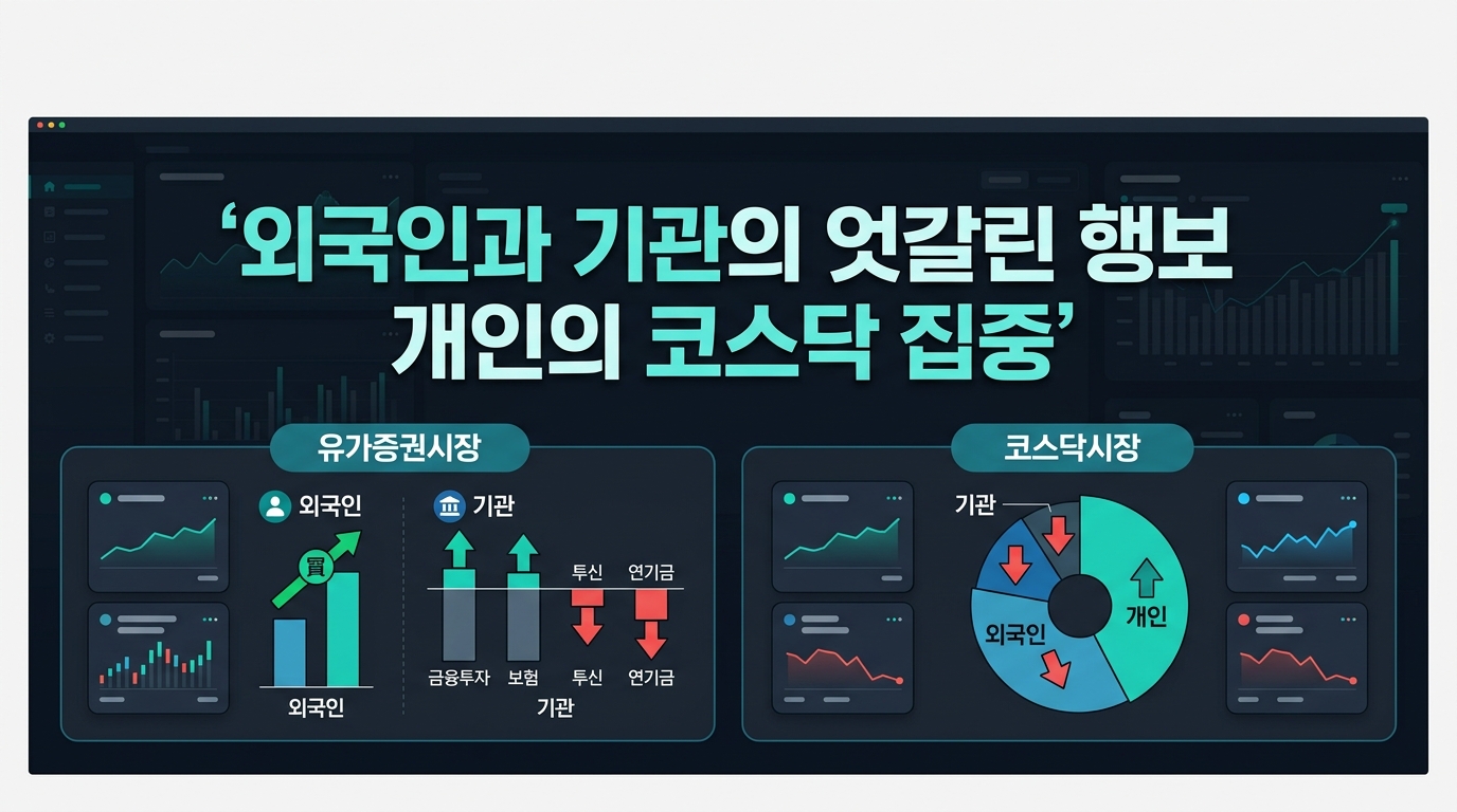 외국인과 기관의 엇갈린 행보, 개인의 코스닥 집중