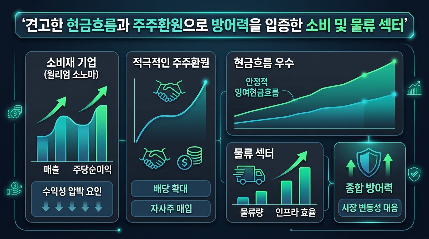 견고한 현금흐름과 주주환원으로 방어력을 입증한 소비 및 물류 섹터