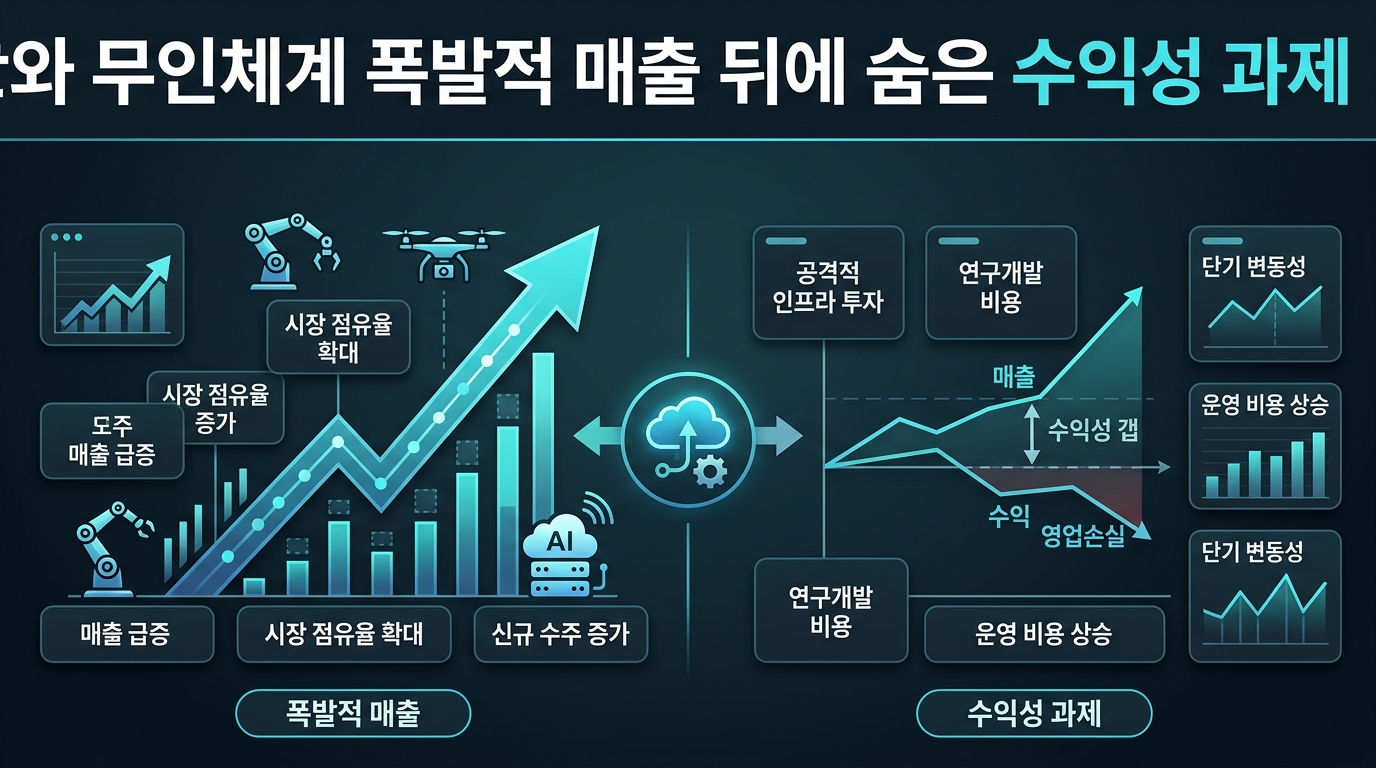 AI와 무인체계 폭발적 매출 뒤에 숨은 수익성 과제