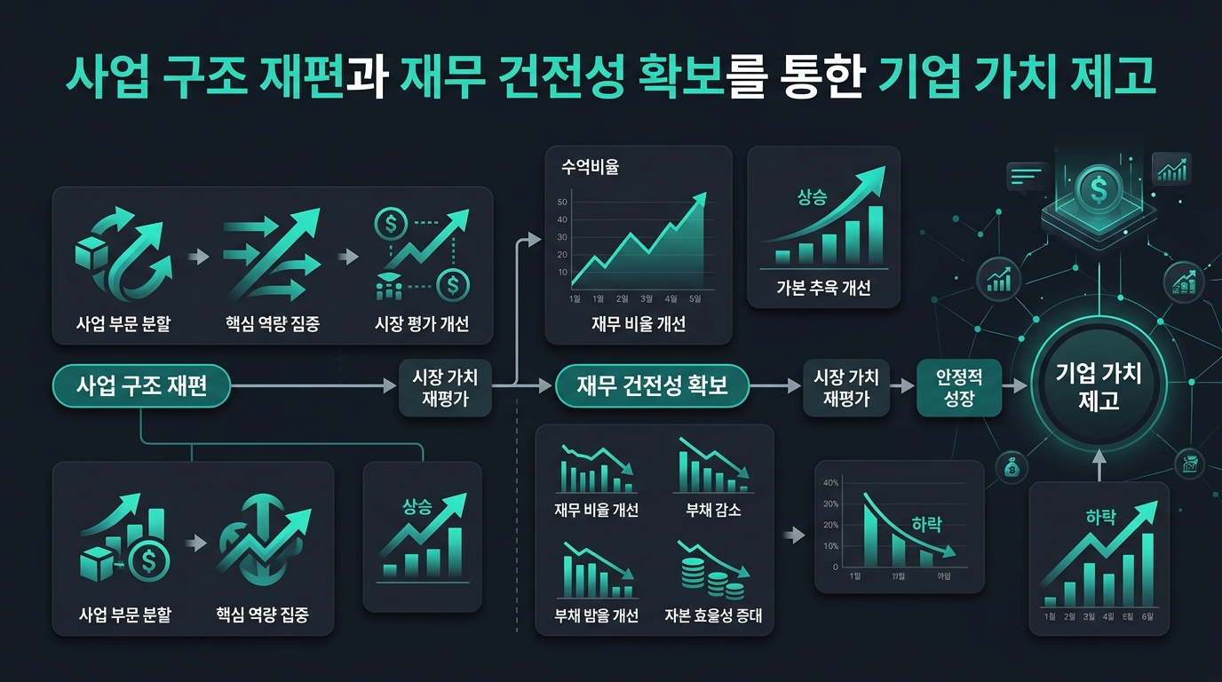 사업 구조 재편과 재무 건전성 확보를 통한 기업 가치 제고