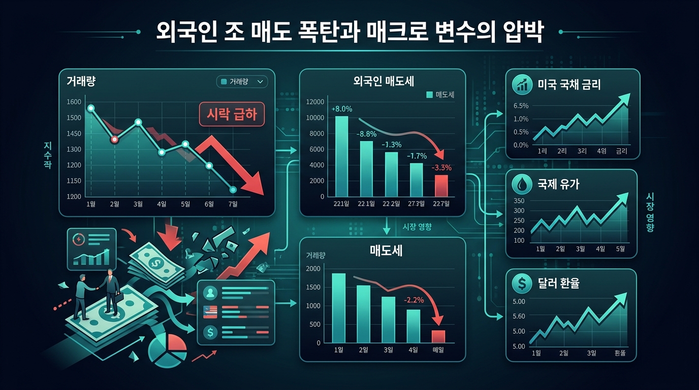 외국인 6조 매도 폭탄과 매크로 변수의 압박