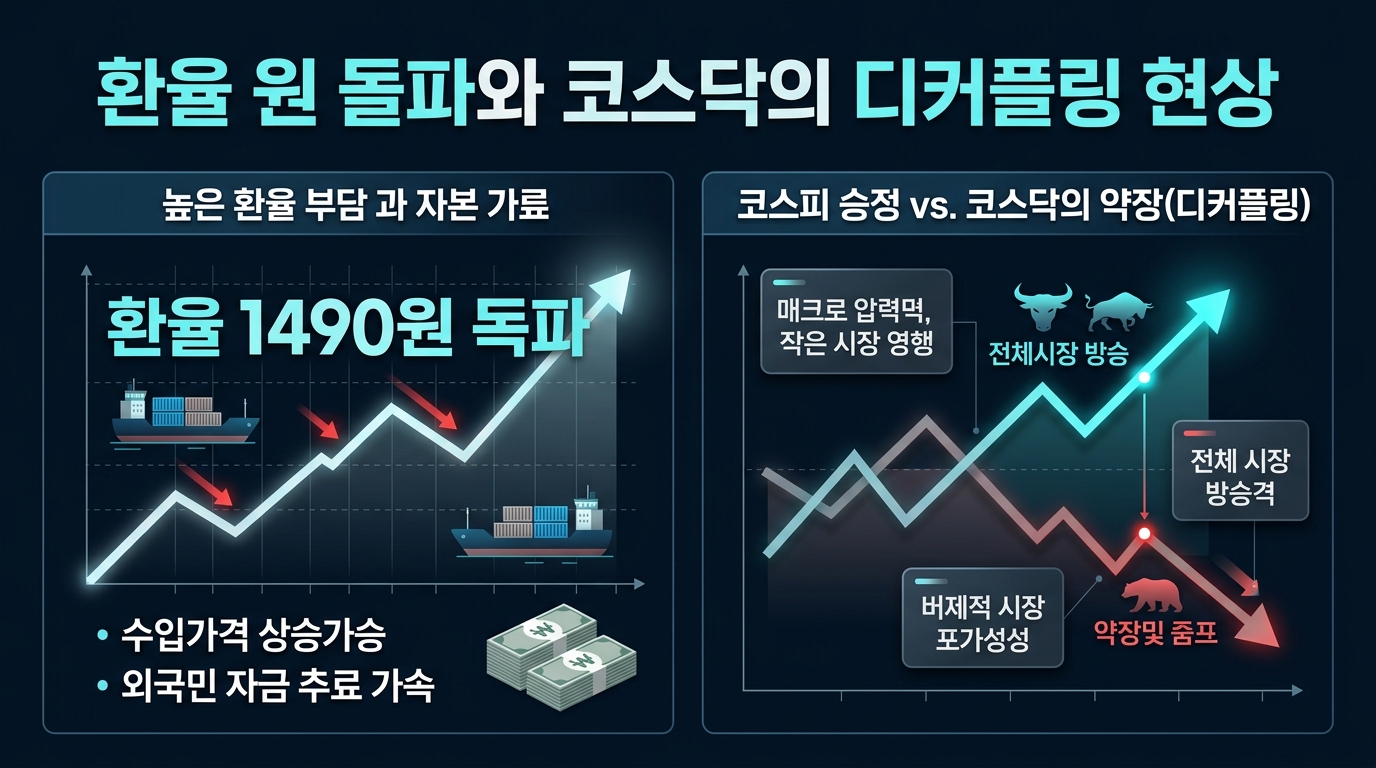 환율 1490원 돌파와 코스닥의 디커플링 현상