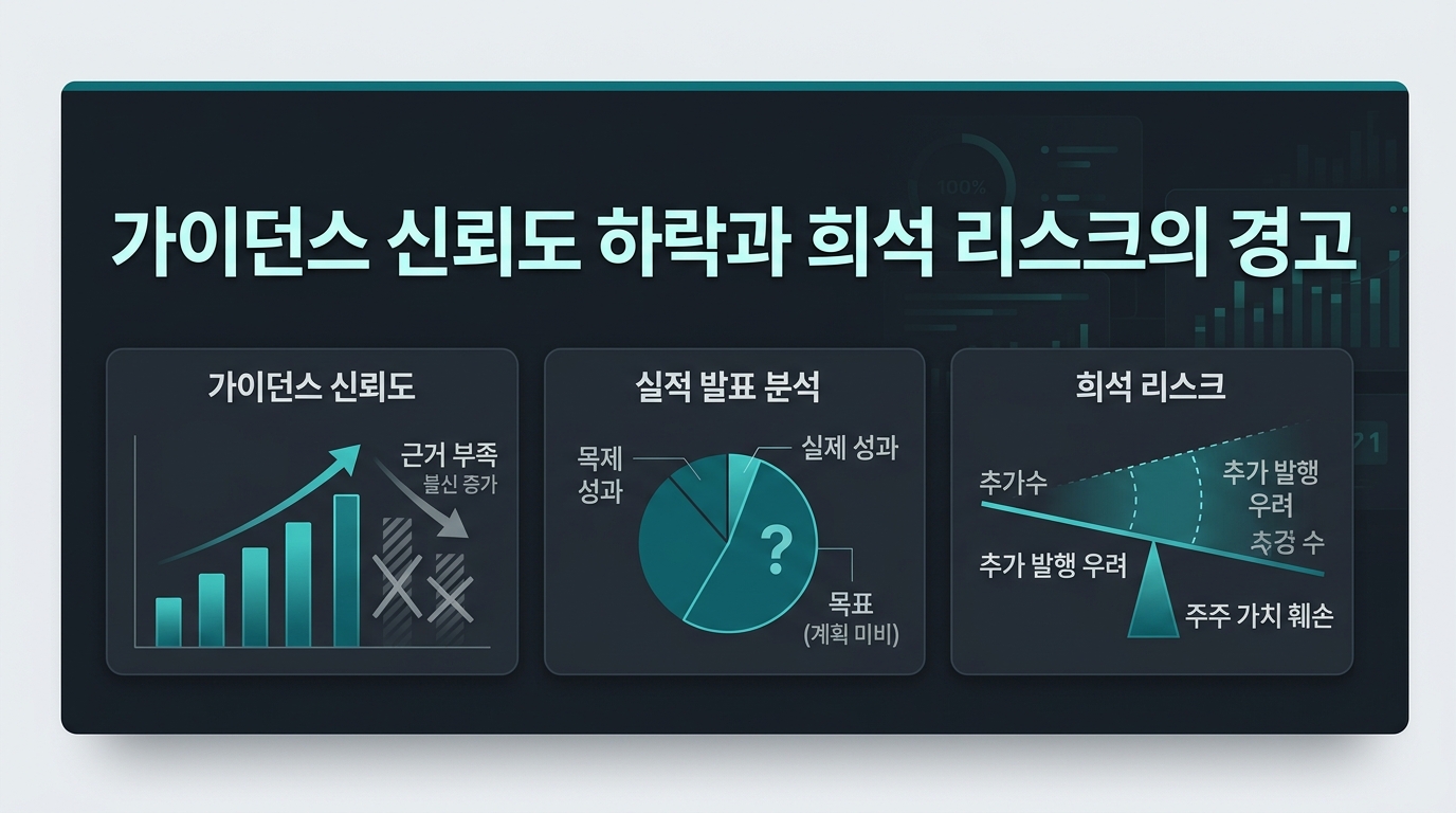 가이던스 신뢰도 하락과 희석 리스크의 경고