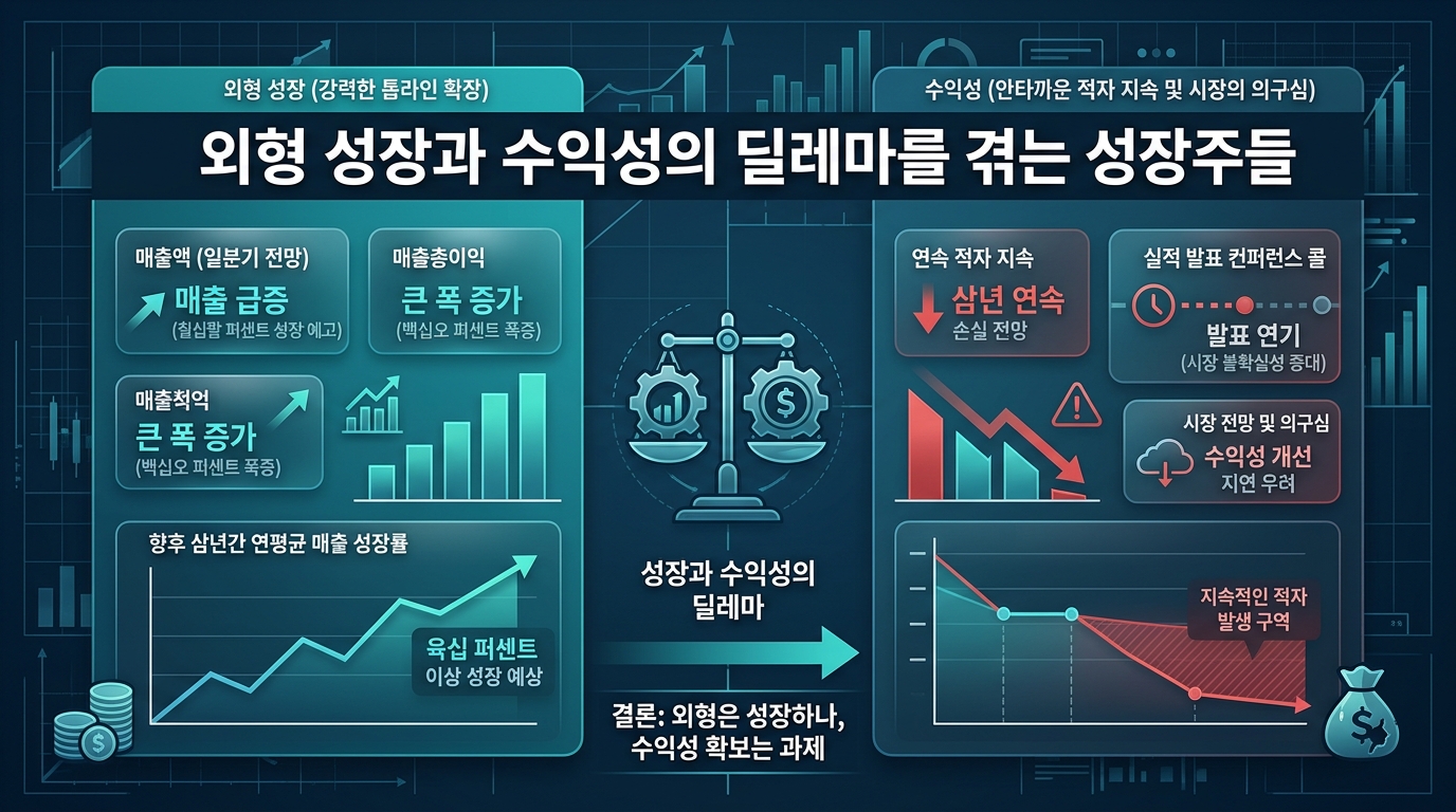 외형 성장과 수익성의 딜레마를 겪는 성장주들