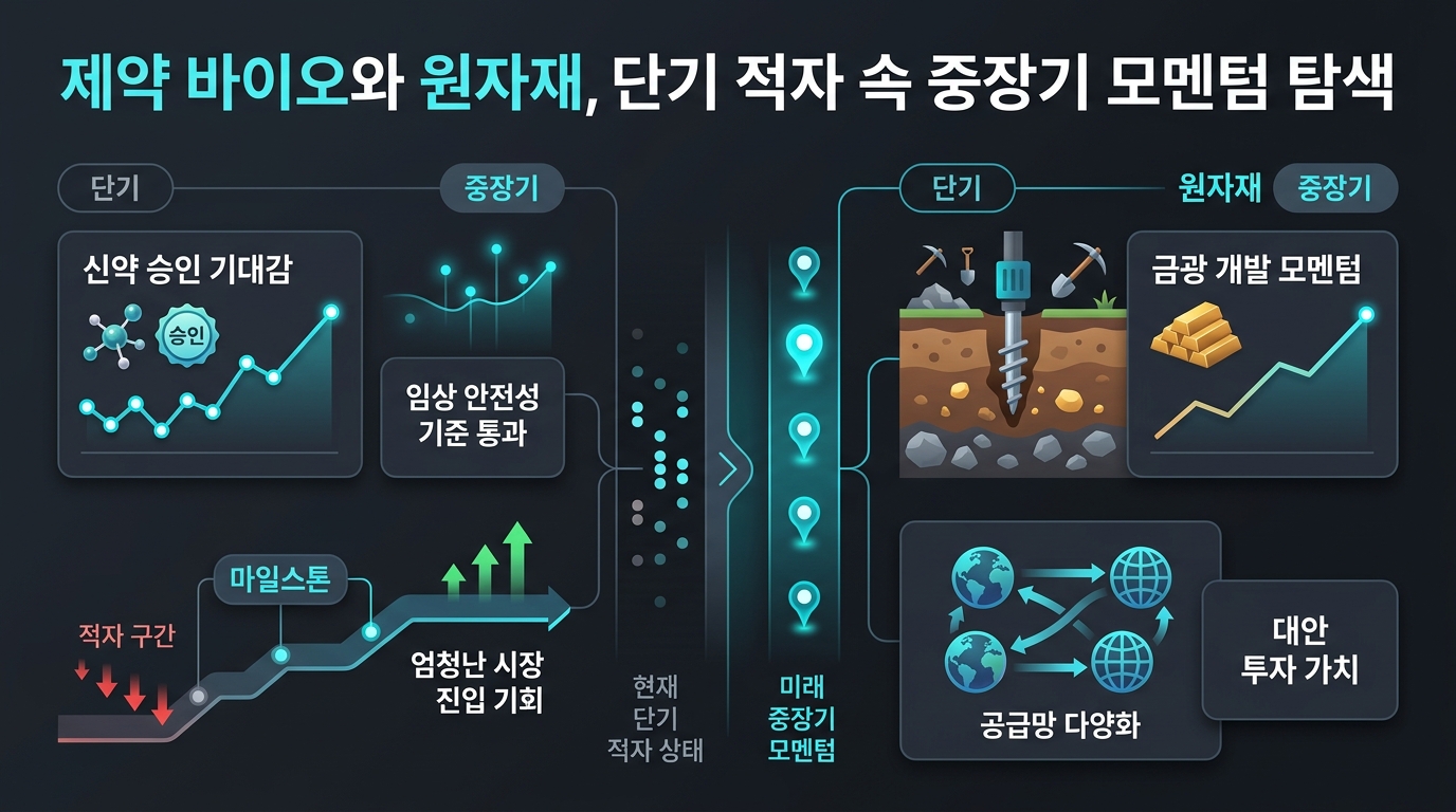 제약 바이오와 원자재, 단기 적자 속 중장기 모멘텀 탐색