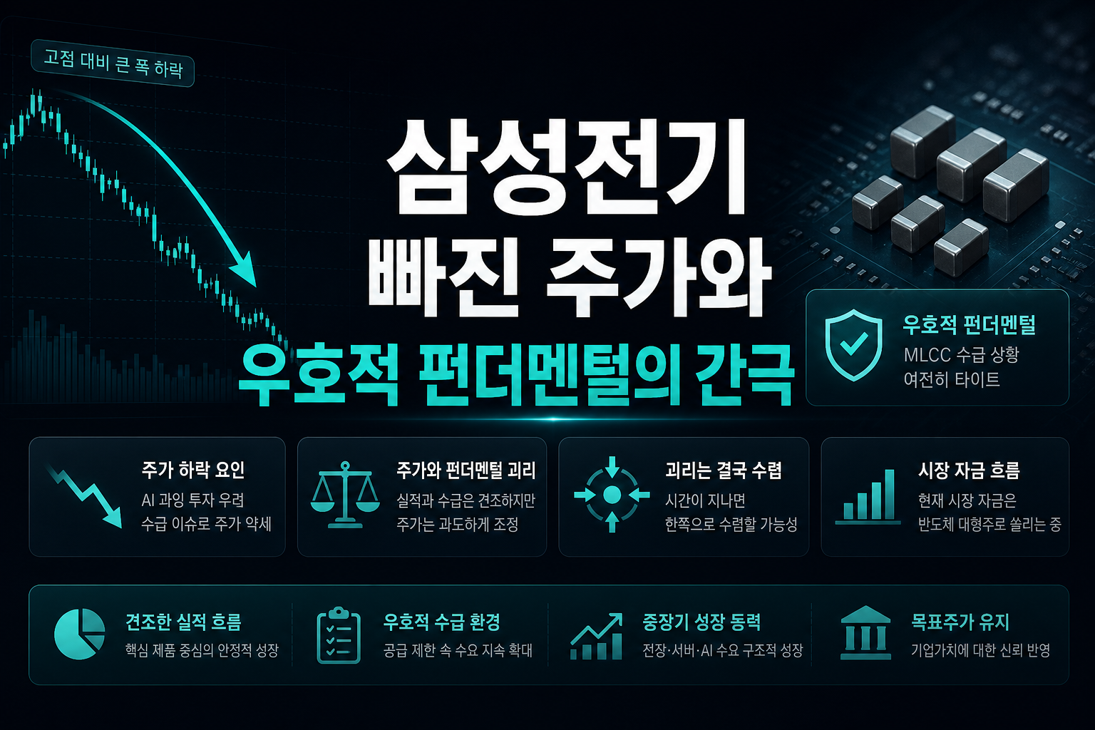 삼성전기, 40% 빠진 주가와 우호적 펀더멘털의 간극