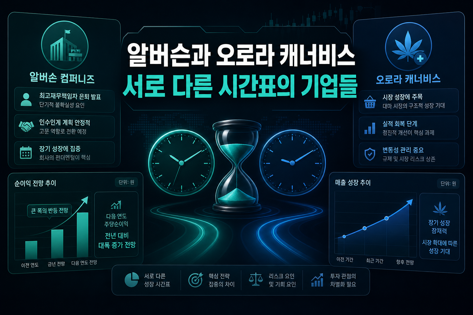 알버슨과 오로라 캐너비스, 서로 다른 시간표의 기업들