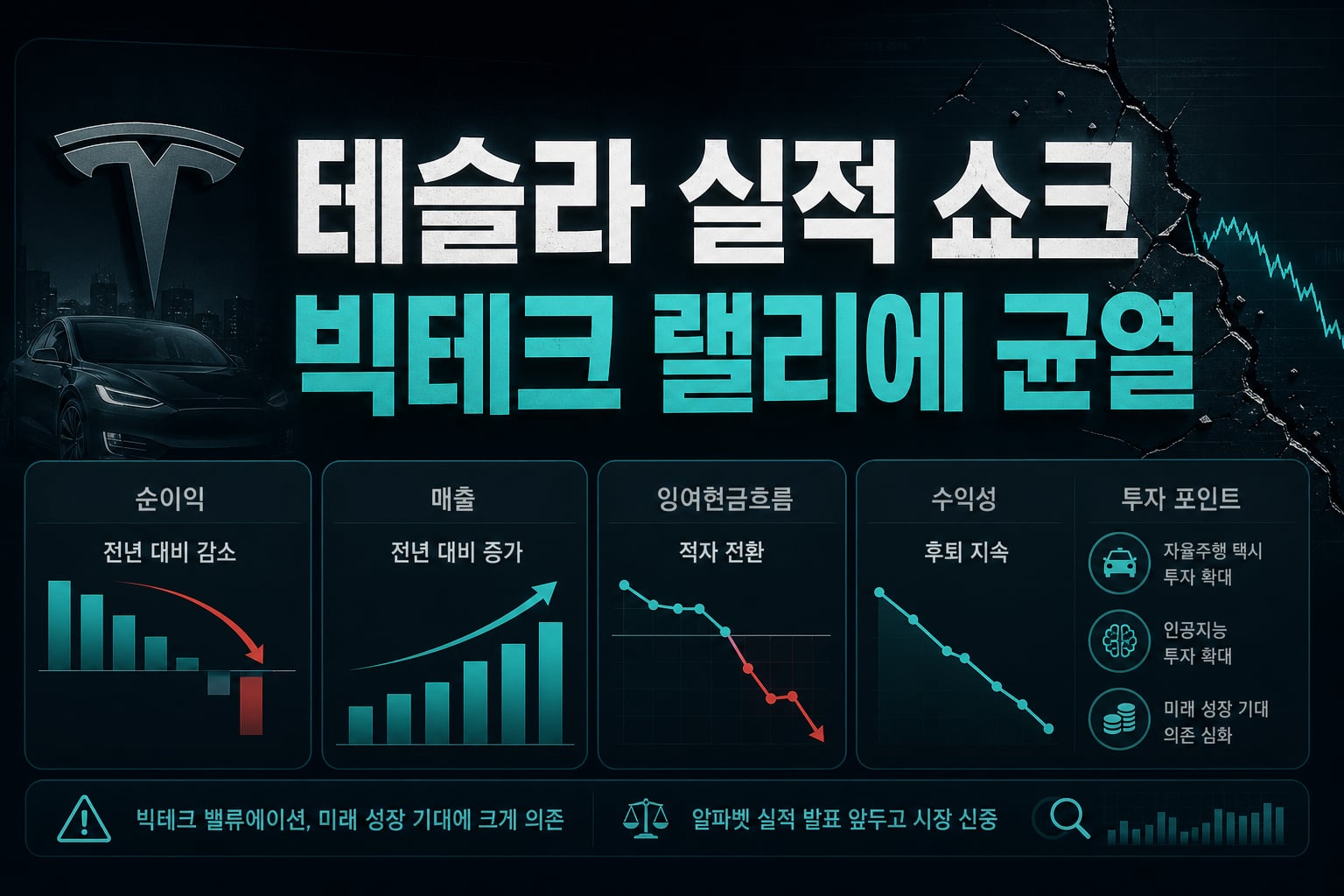테슬라 실적 쇼크, 빅테크 랠리에 균열