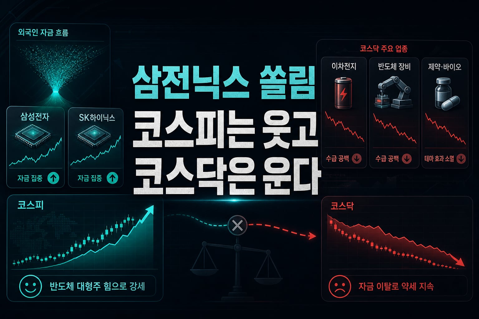 삼전닉스 쏠림, 코스피는 웃고 코스닥은 운다