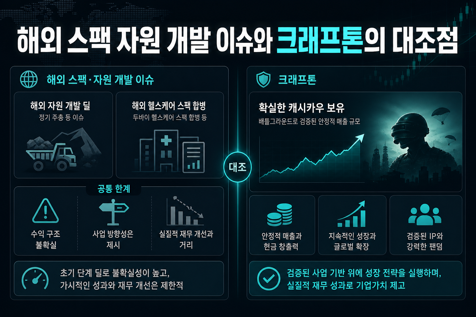 해외 스팩·자원 개발 이슈와 크래프톤의 대조점