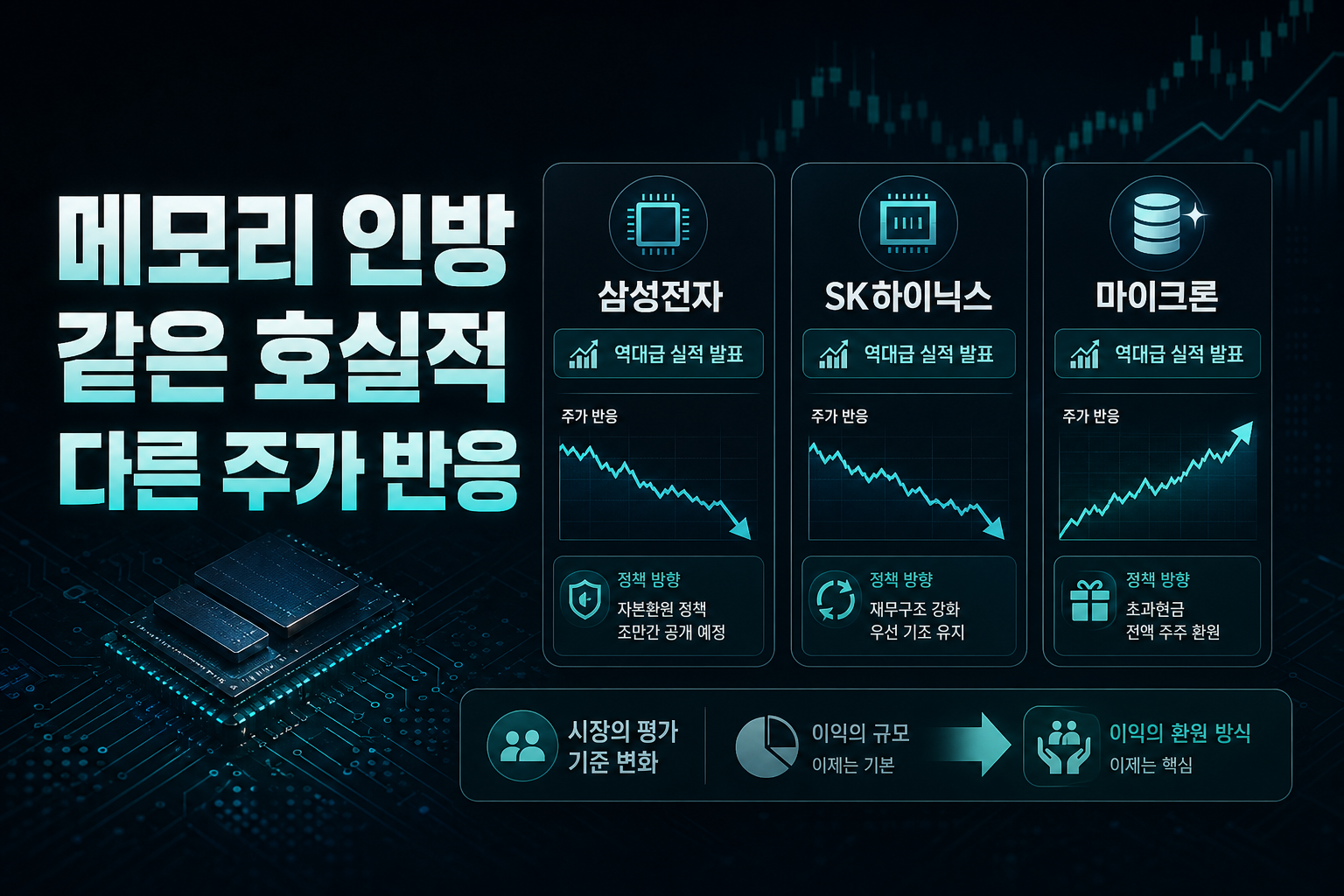 메모리 3인방, 같은 호실적 다른 주가 반응