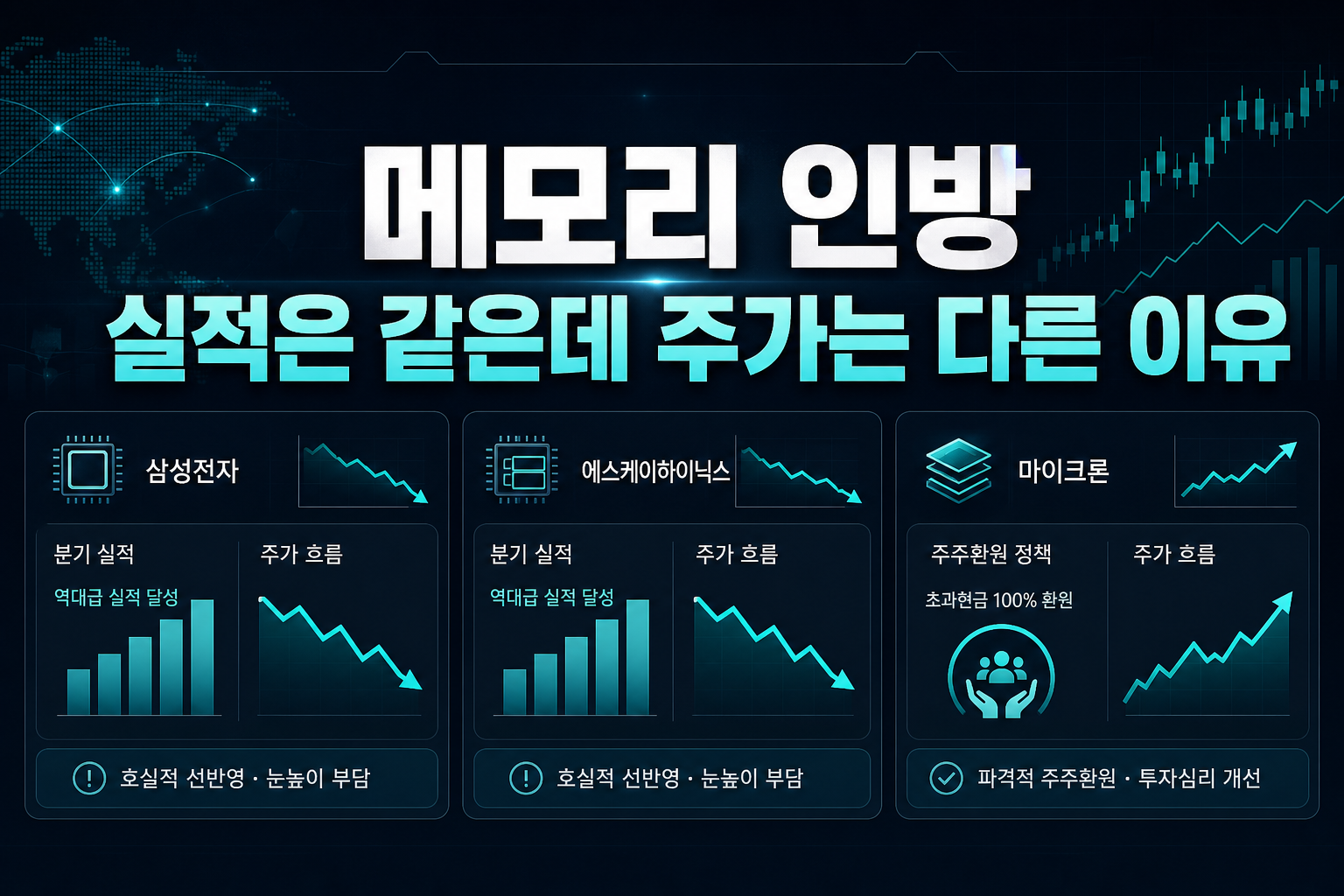 메모리 3인방, 실적은 같은데 주가는 다른 이유