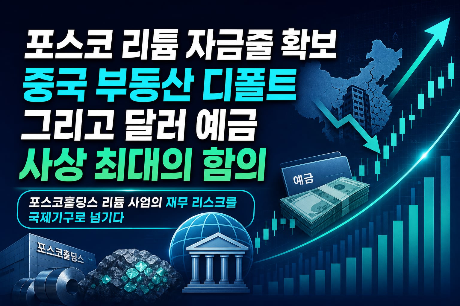 포스코 리튬 자금줄 확보, 중국 부동산 디폴트, 그리고 달러 예금 사상 최대의 함의