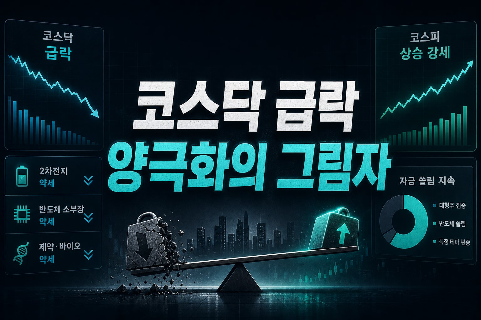 코스닥 4.6% 급락, 양극화의 그림자