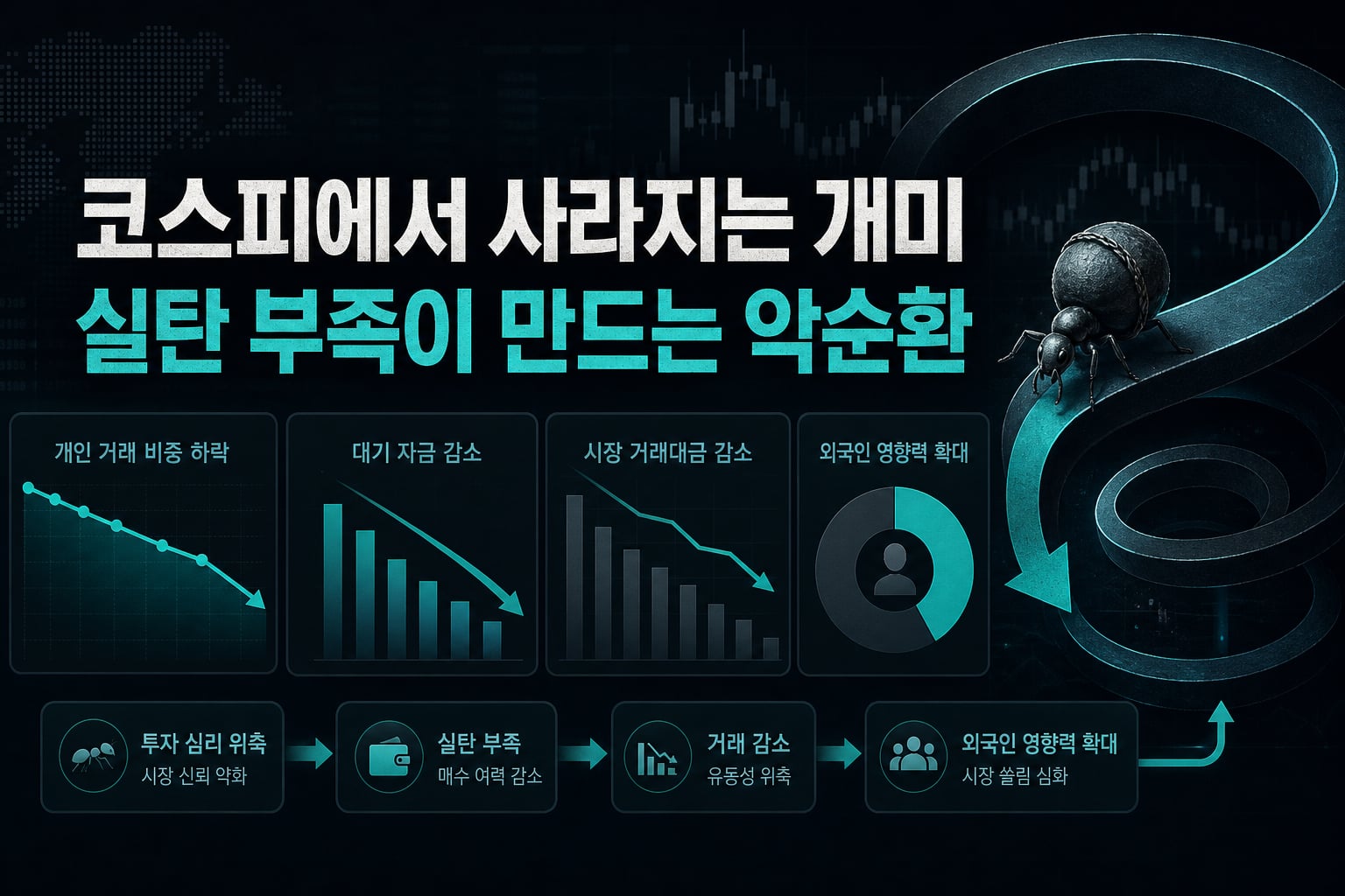 코스피에서 사라지는 개미, 실탄 부족이 만드는 악순환