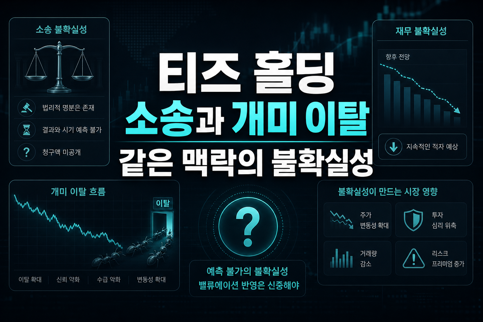 티즈 홀딩 소송과 개미 이탈, 같은 맥락의 불확실성