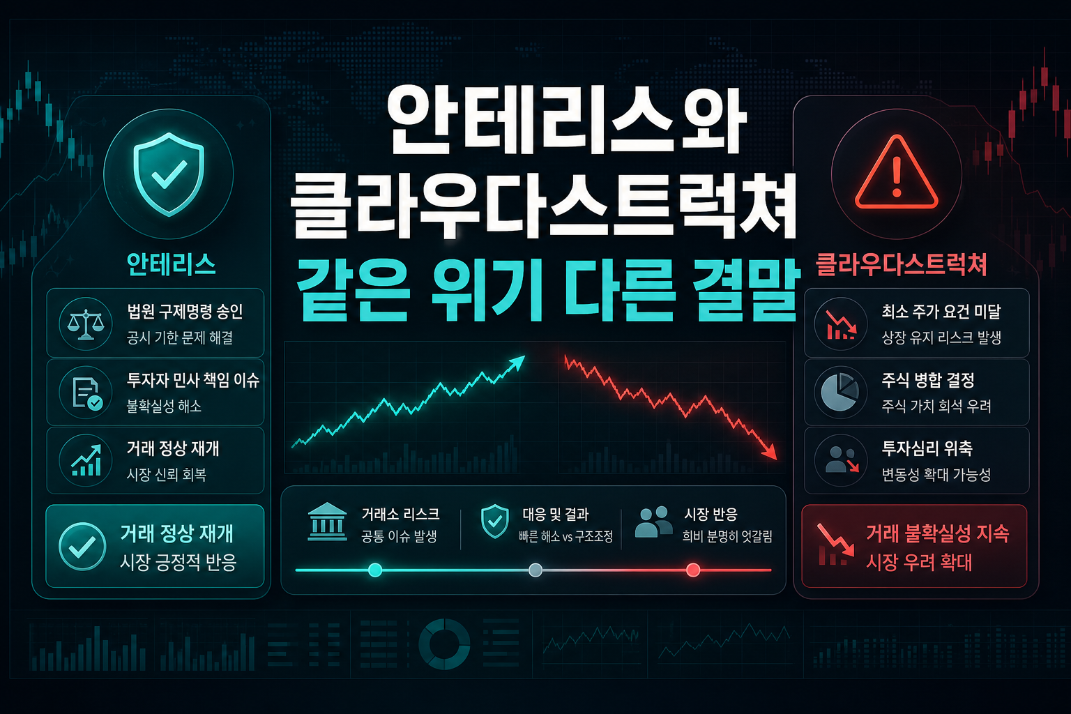 안테리스와 클라우다스트럭쳐, 같은 위기 다른 결말