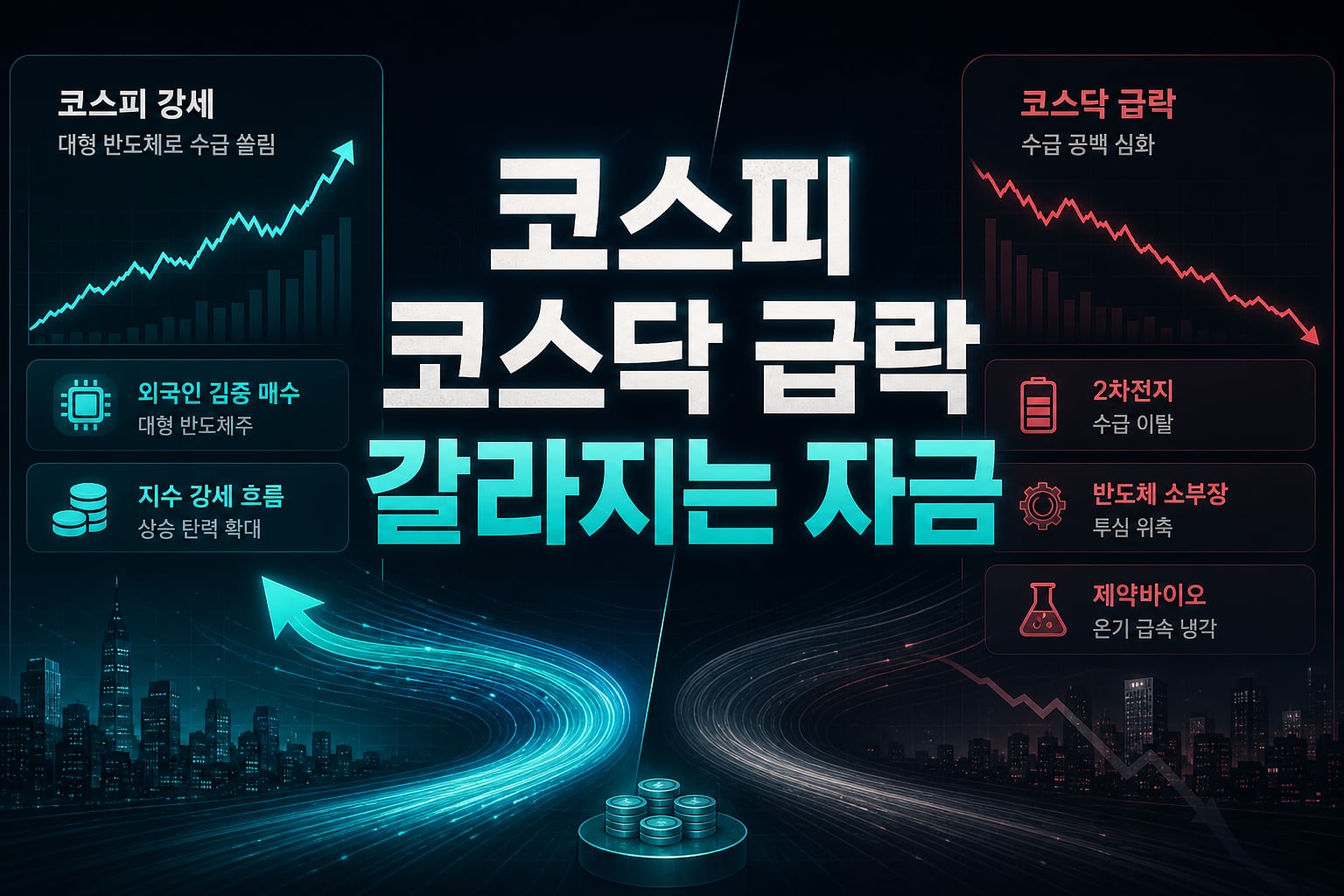 코스피 7000 vs 코스닥 급락, 갈라지는 자금