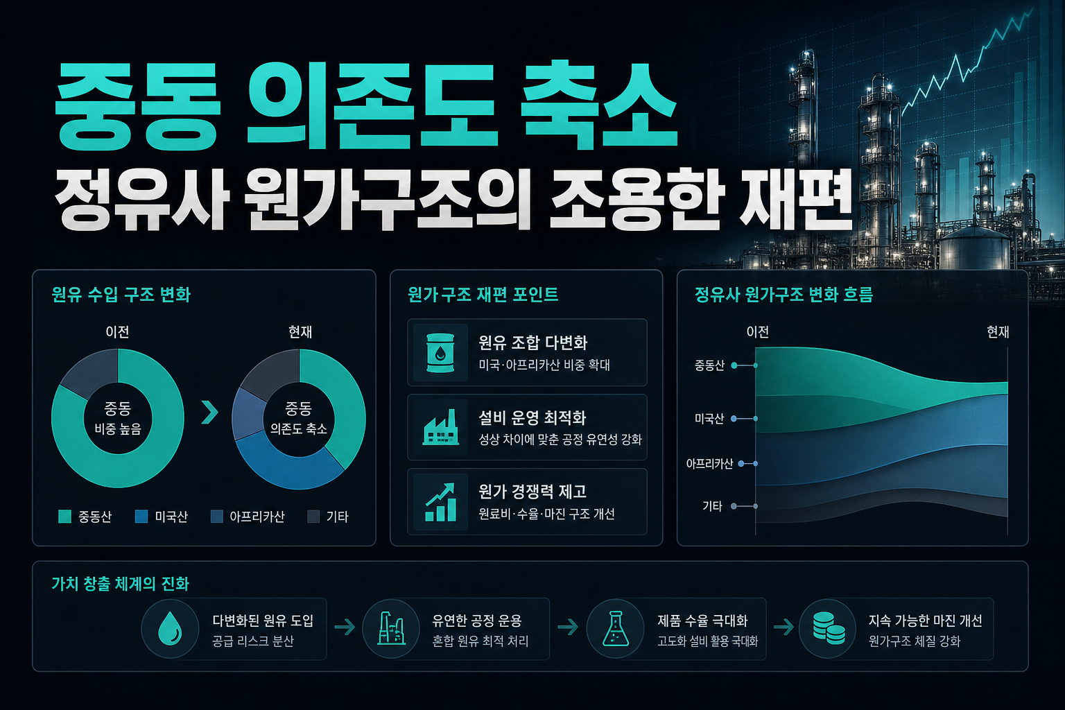 중동 의존도 축소, 정유사 원가구조의 조용한 재편