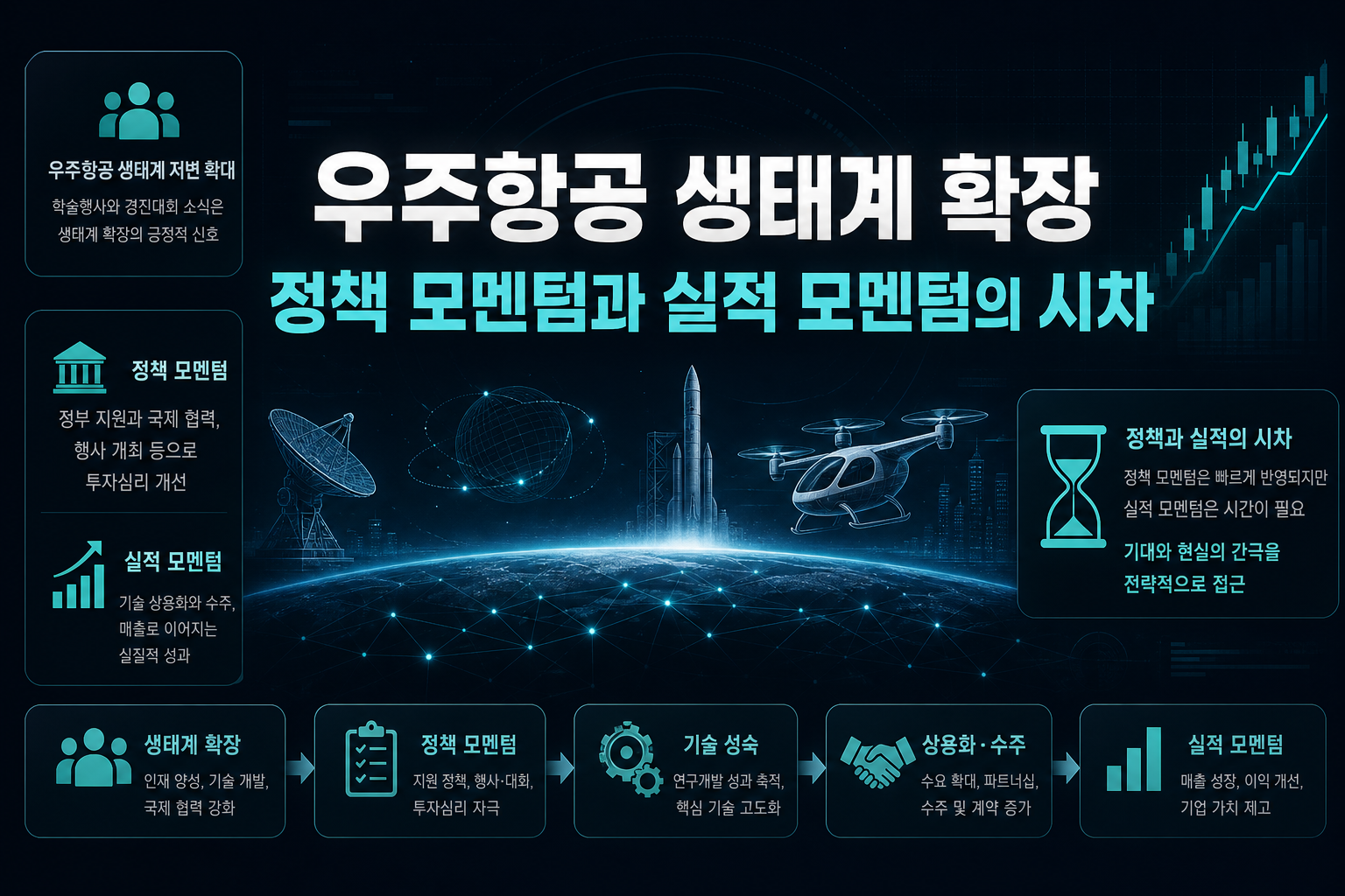 우주항공 생태계 확장, 정책 모멘텀과 실적 모멘텀의 시차