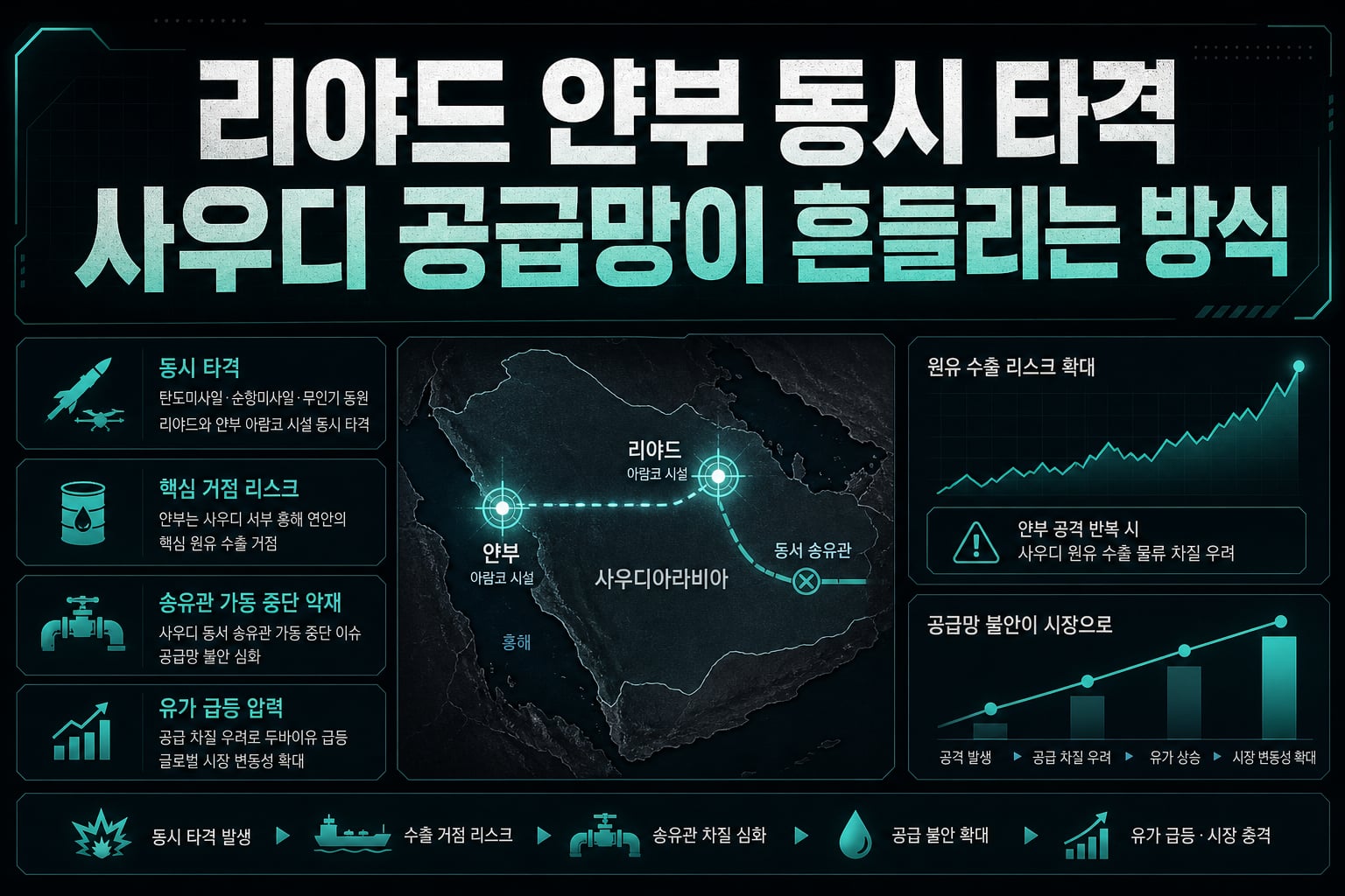 리야드·얀부 동시 타격, 사우디 공급망이 흔들리는 방식