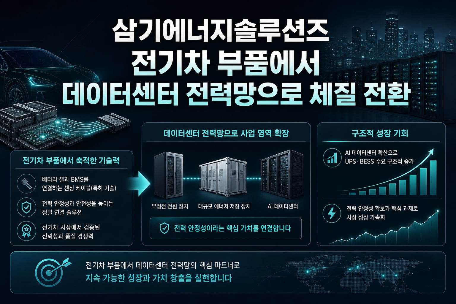 삼기에너지솔루션즈, 전기차 부품에서 데이터센터 전력망으로 체질 전환