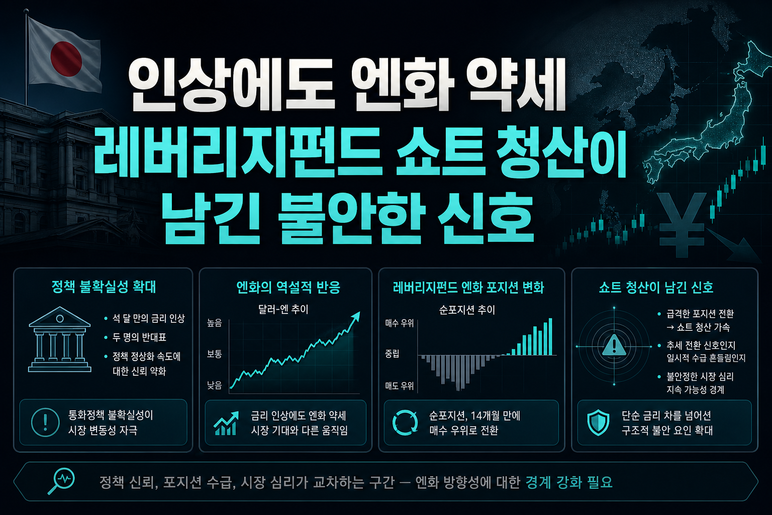 BOJ 인상에도 엔화 약세, 레버리지펀드 쇼트 청산이 남긴 불안한 신호