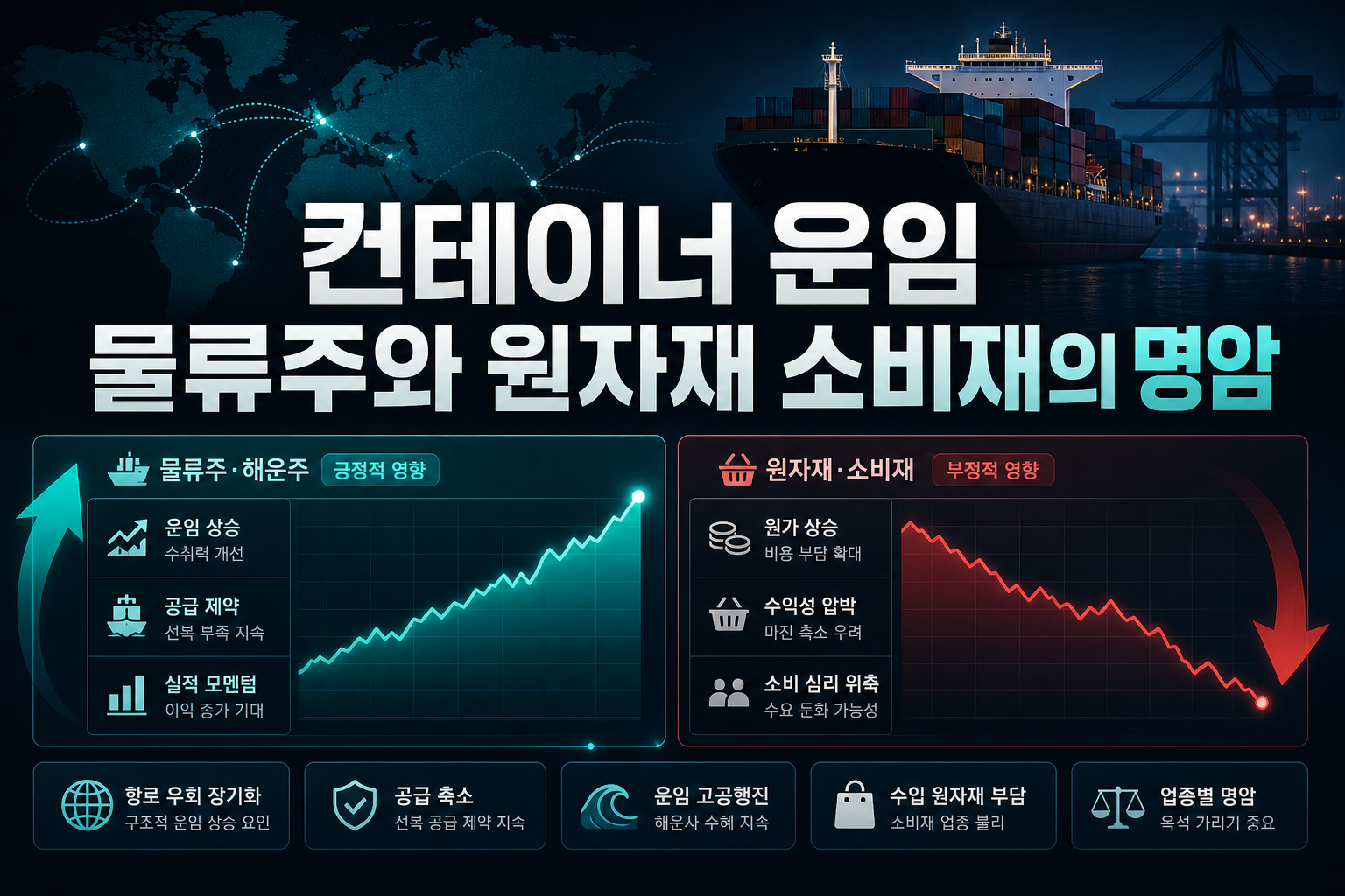 컨테이너 운임 4760p, 물류주와 원자재 소비재의 명암