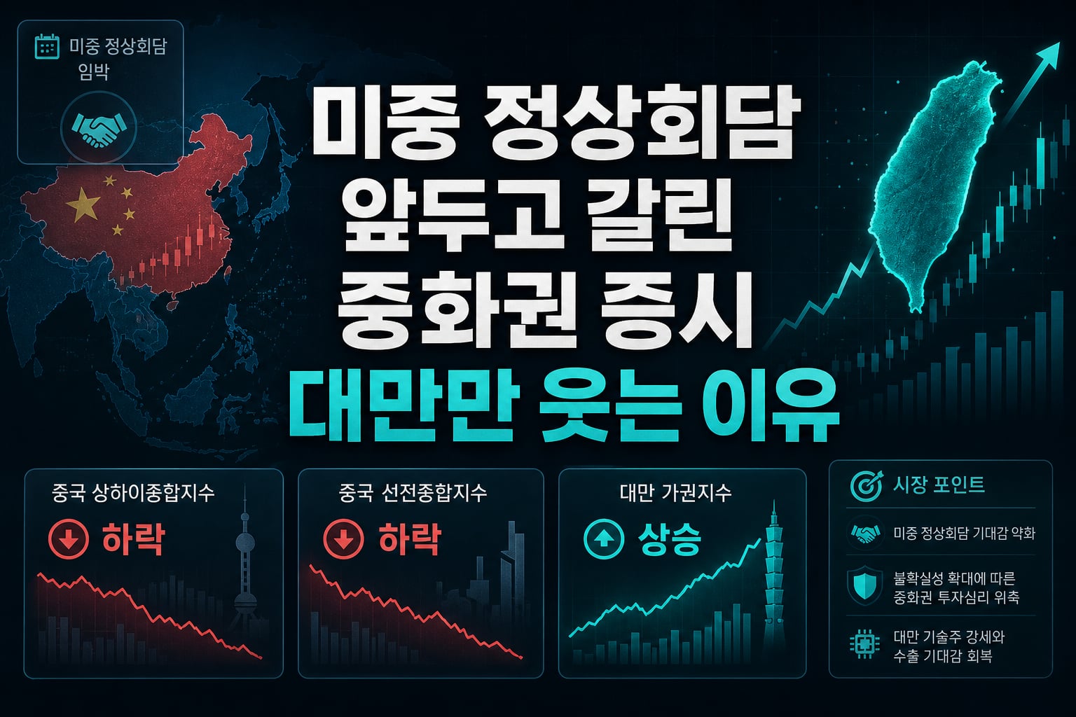 미중 정상회담 앞두고 갈린 중화권 증시, 대만만 웃는 이유
