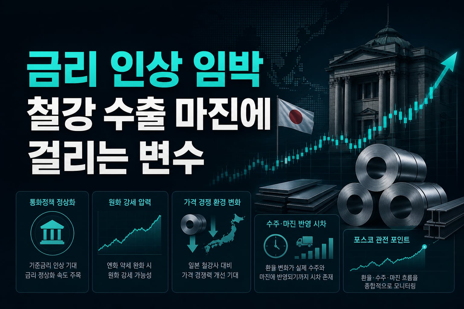 BOJ 금리 인상 임박, 철강 수출 마진에 걸리는 변수