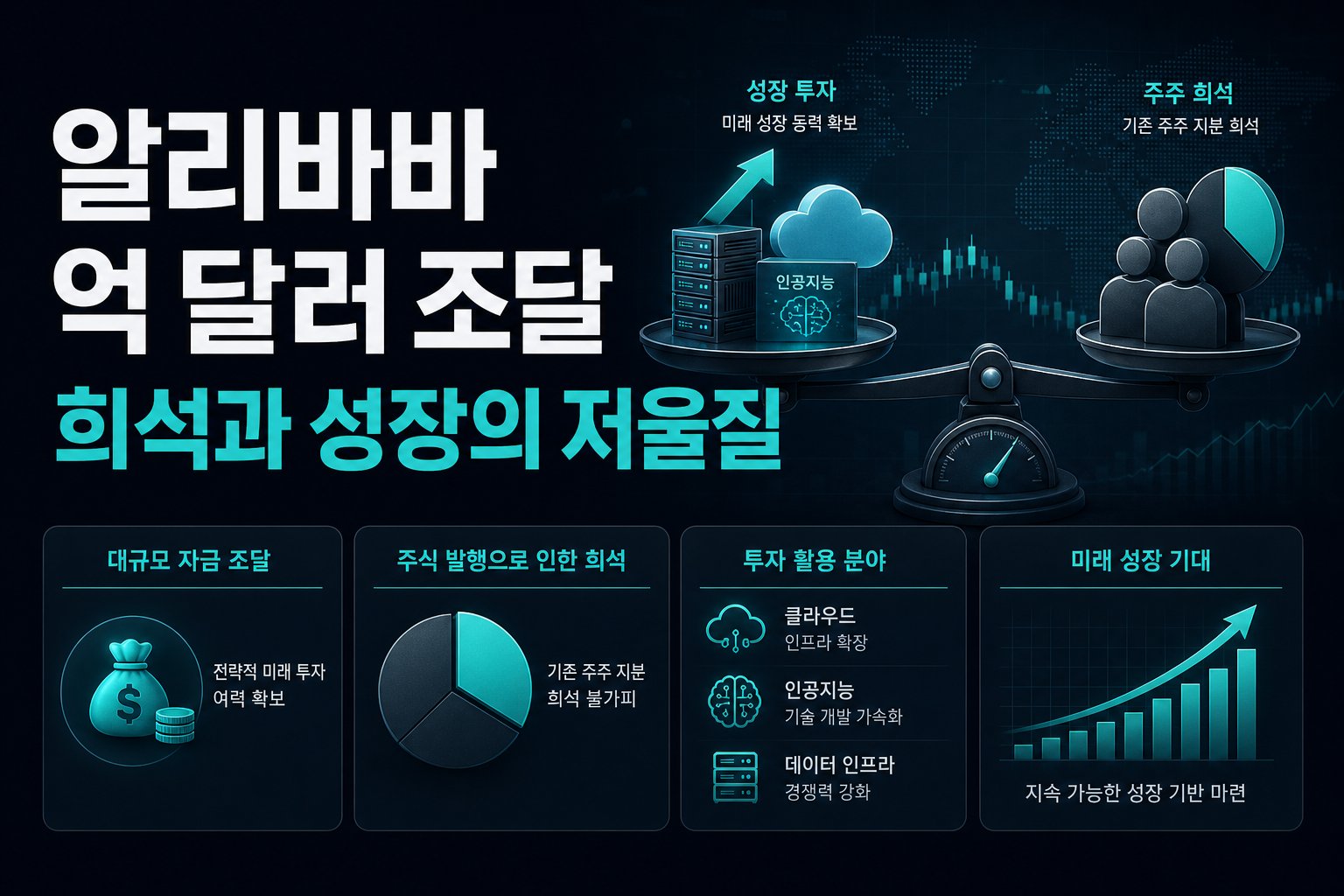 알리바바 80억 달러 조달, 희석과 성장의 저울질