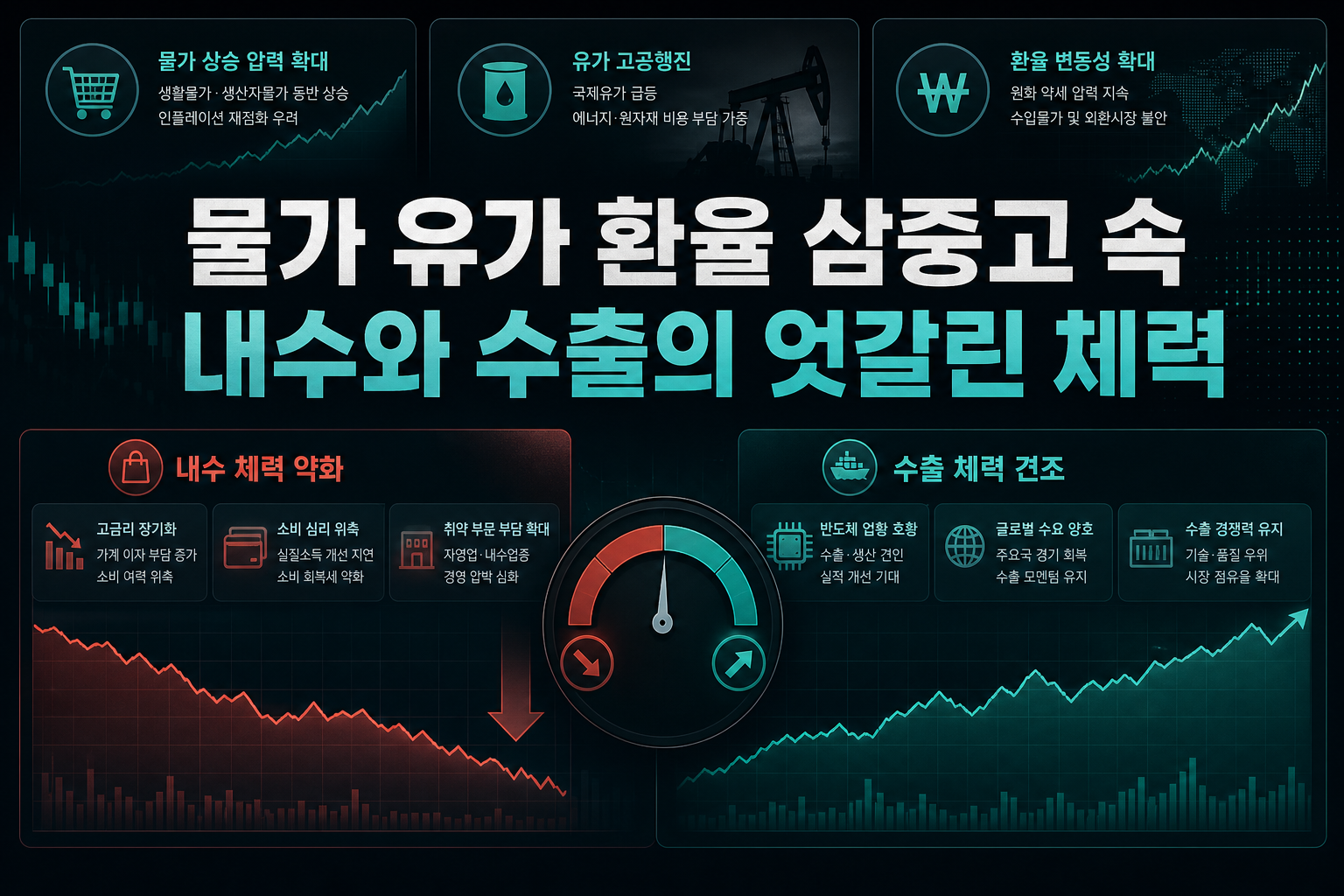물가·유가·환율 삼중고 속 내수와 수출의 엇갈린 체력