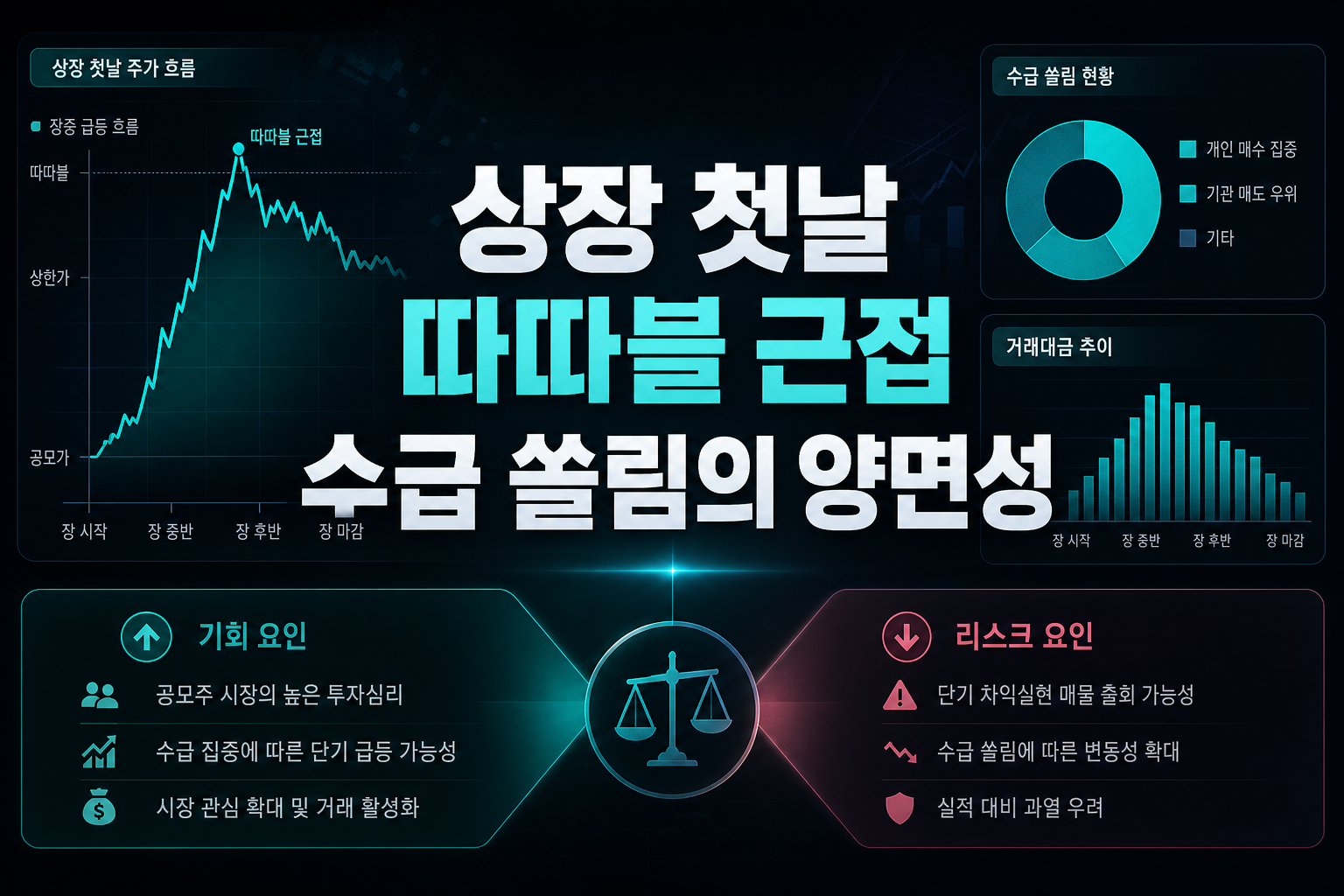 상장 첫날 따따블 근접, 수급 쏠림의 양면성