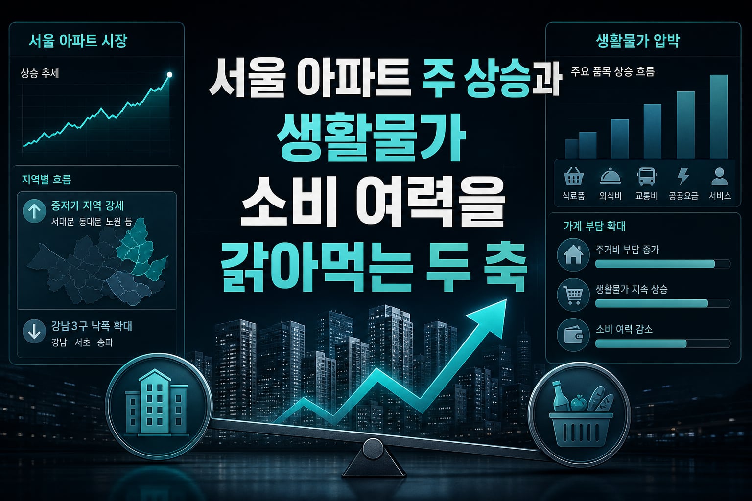 서울 아파트 85주 상승과 생활물가, 소비 여력을 갉아먹는 두 축