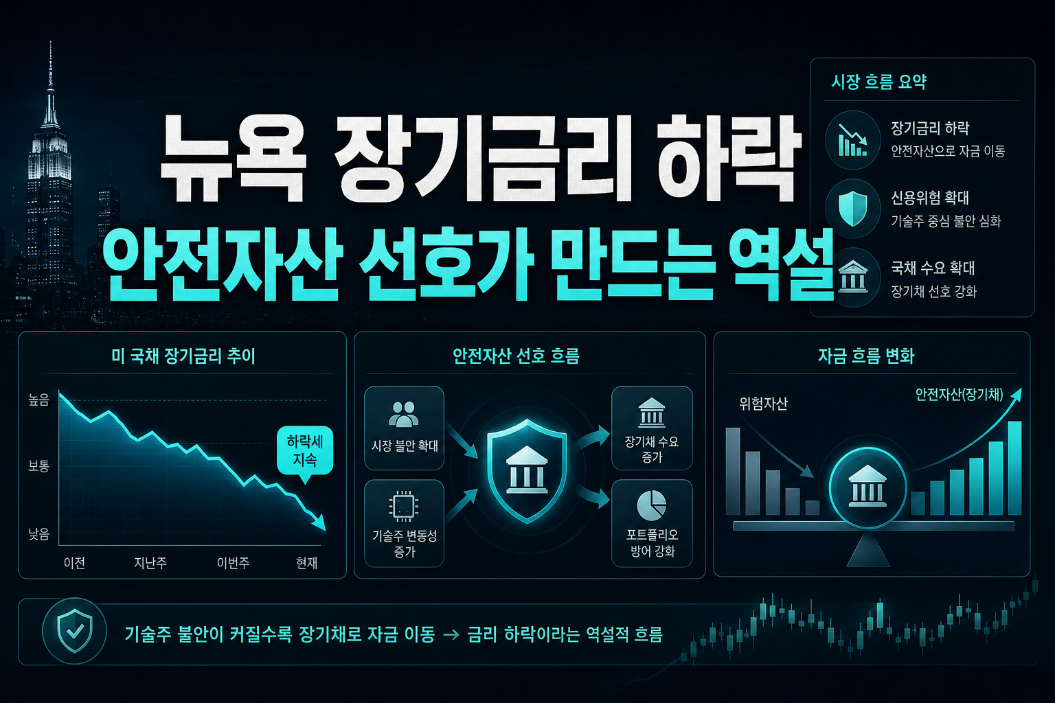 뉴욕 장기금리 하락, 안전자산 선호가 만드는 역설