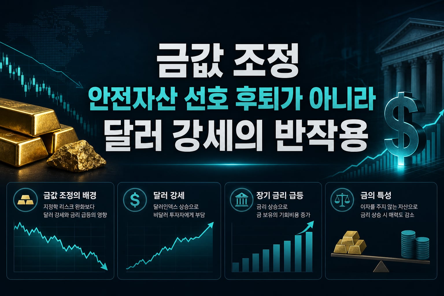금값 조정, 안전자산 선호 후퇴가 아니라 달러 강세의 반작용