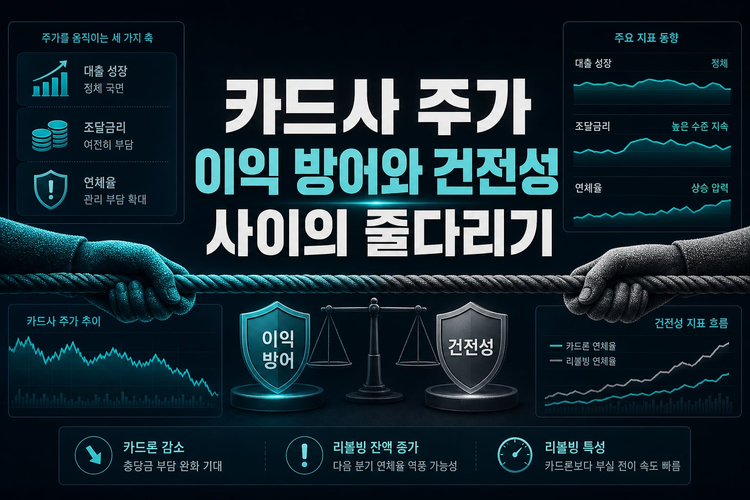 카드사 주가, 이익 방어와 건전성 사이의 줄다리기
