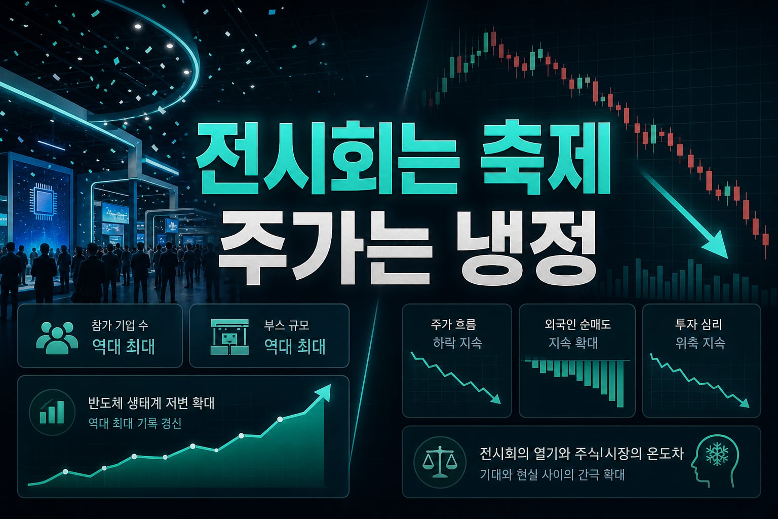 전시회는 축제, 주가는 냉정