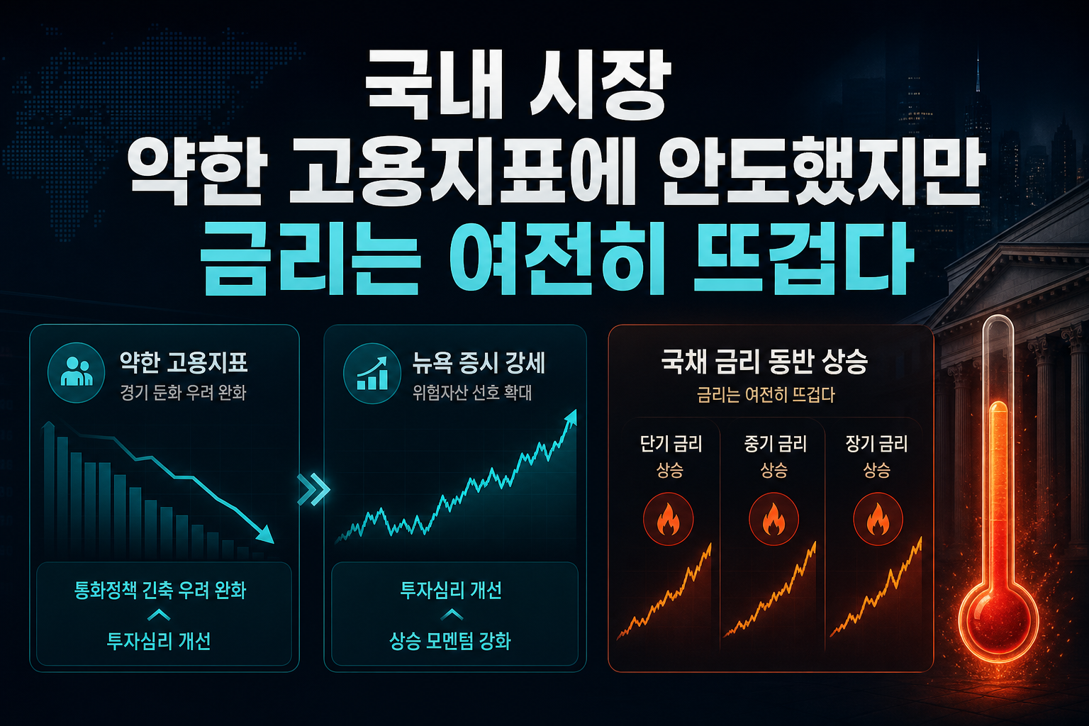 국내 시장, 약한 고용지표에 안도했지만 금리는 여전히 뜨겁다