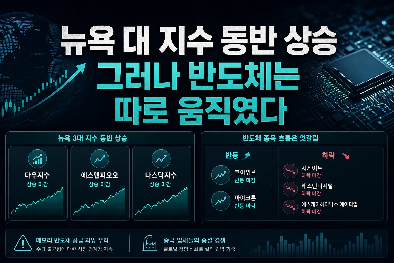 뉴욕 3대 지수 동반 상승, 그러나 반도체는 따로 움직였다