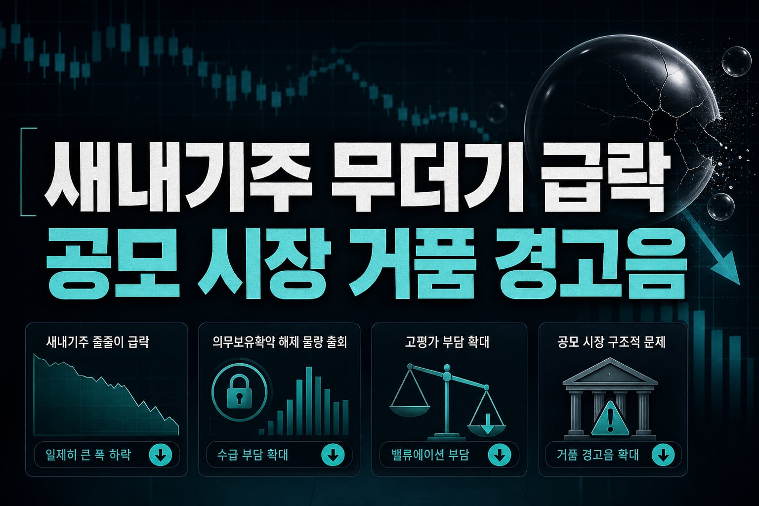 새내기주 무더기 급락, 공모 시장 거품 경고음