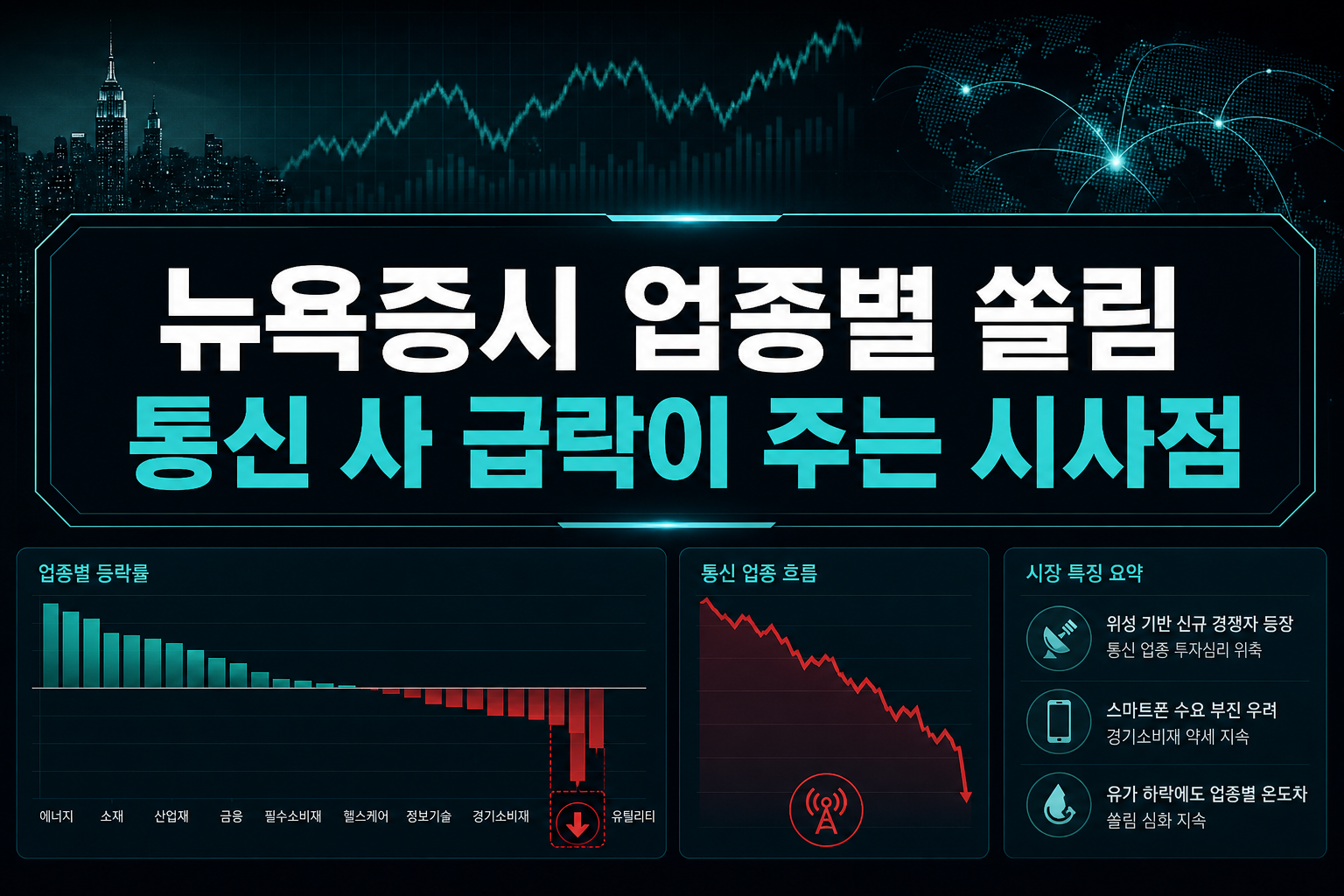 뉴욕증시 업종별 쏠림, 통신 3사 급락이 주는 시사점