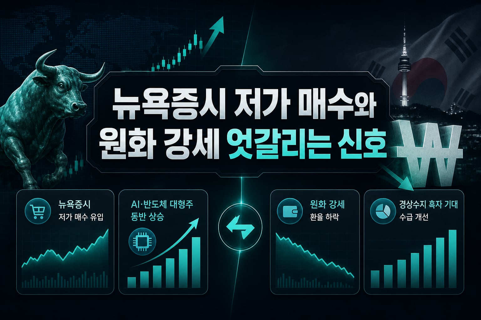 뉴욕증시 저가 매수와 원화 강세, 엇갈리는 신호