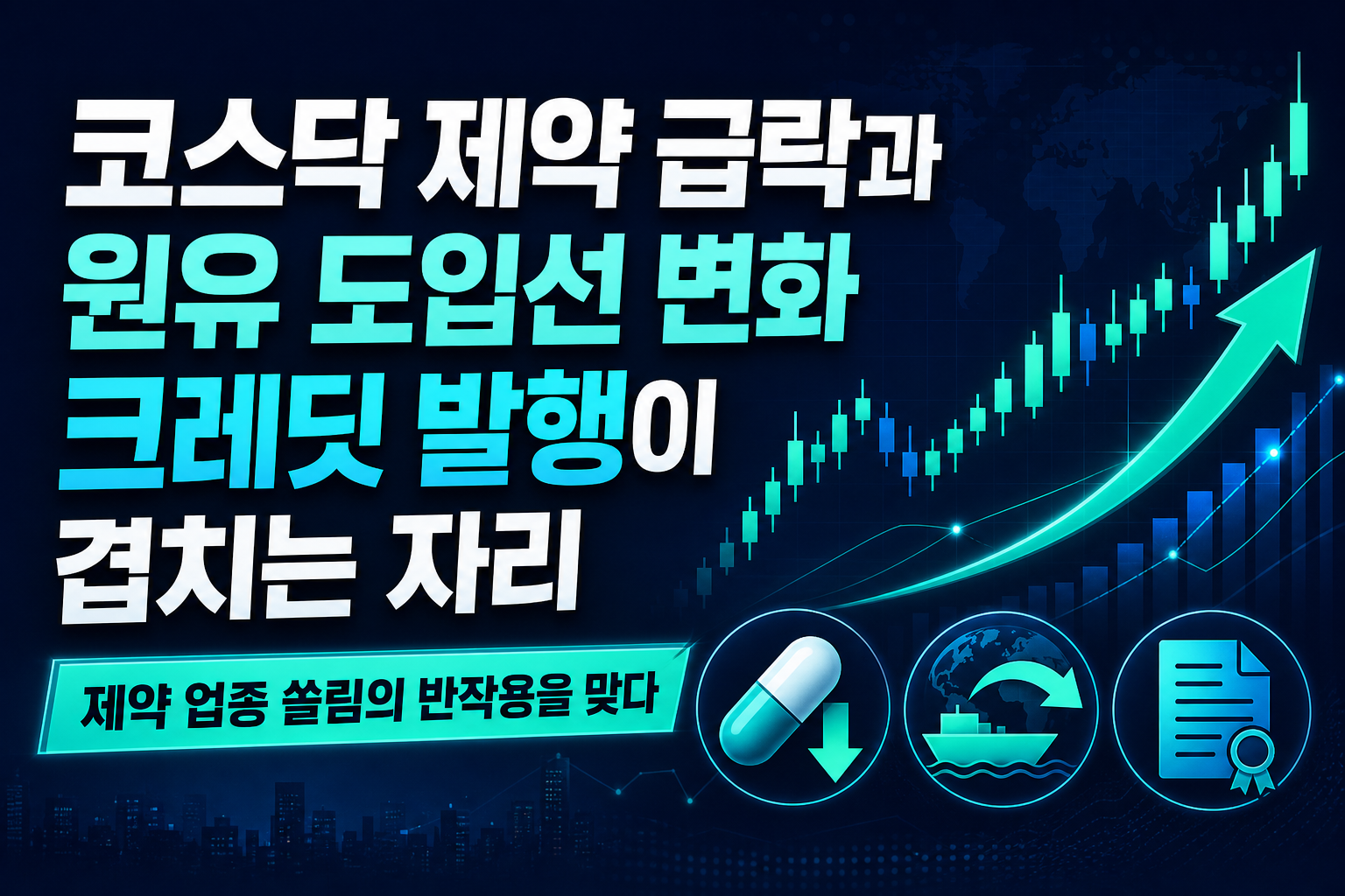 코스닥 제약 10% 급락과 원유 도입선 변화, 10월 크레딧 발행이 겹치는 자리