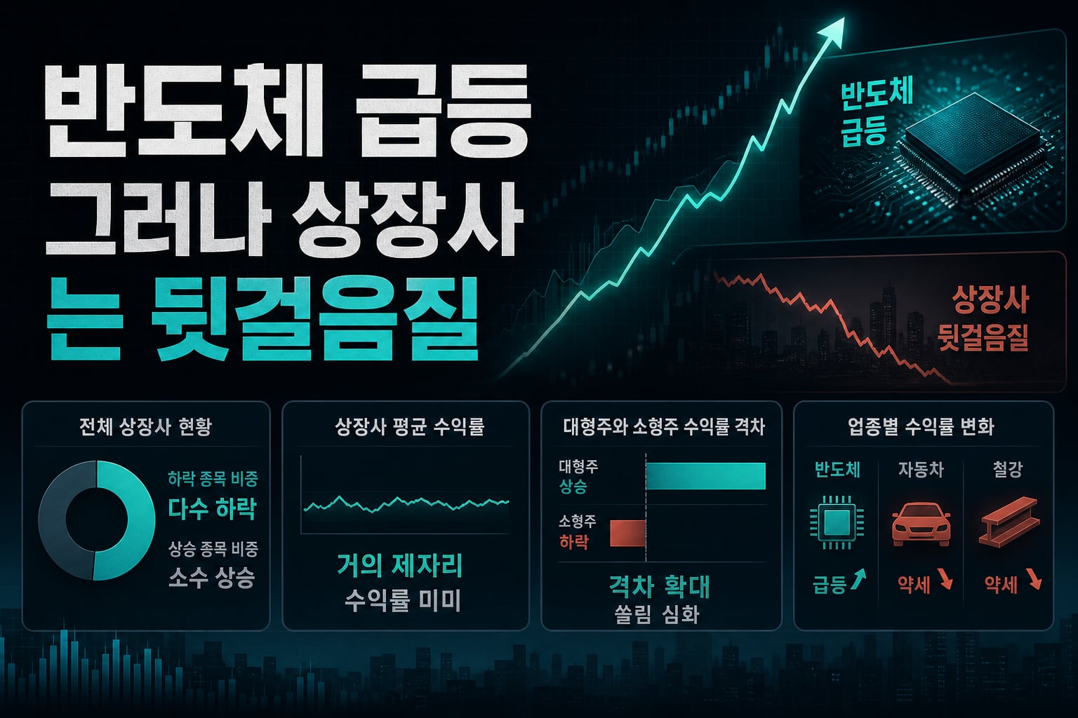 반도체 133% 급등, 그러나 상장사 64%는 뒷걸음질