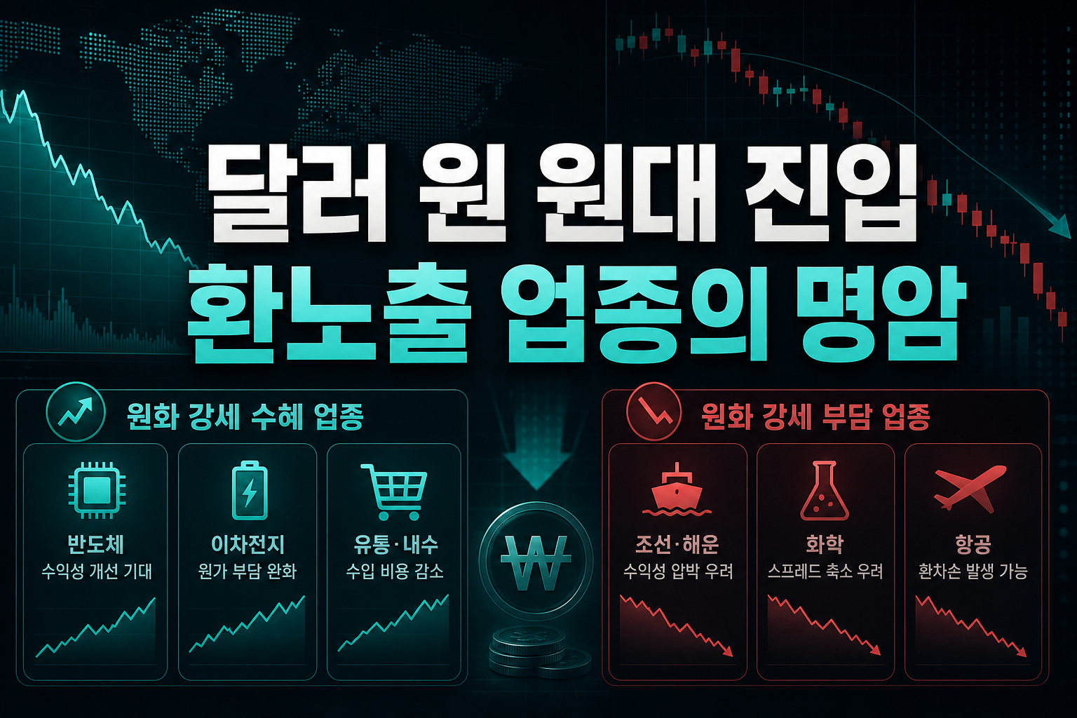 달러-원 1,320원대 진입, 환노출 업종의 명암