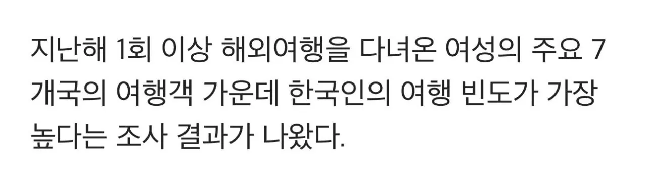 IMG_3453.jpeg "한국 여성, 전 세계서 해외여행 가장 많이 간다"…주요 조사국 중 1위