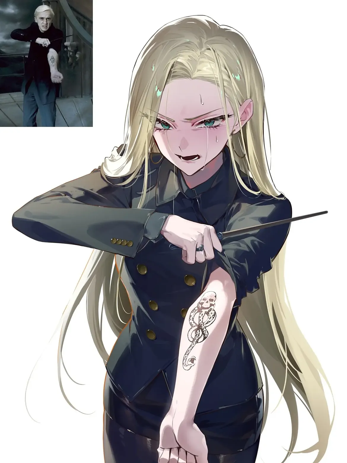 Drawings of scenes featuring a Female Draco Malfoid from the movies cr- take, gaueaul, fernrain-1.webp