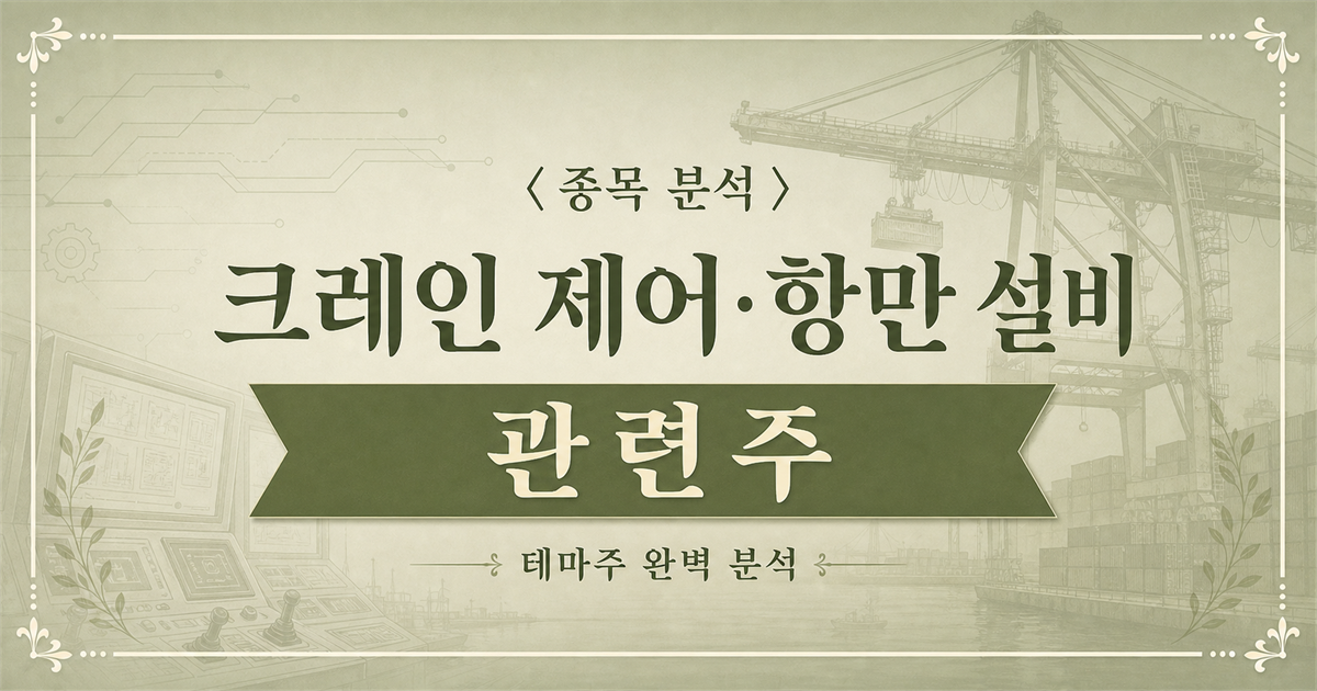 크레인 제어·항만 설비 관련주를 표현한 항만 크레인과 제어 패널 분석 표지
