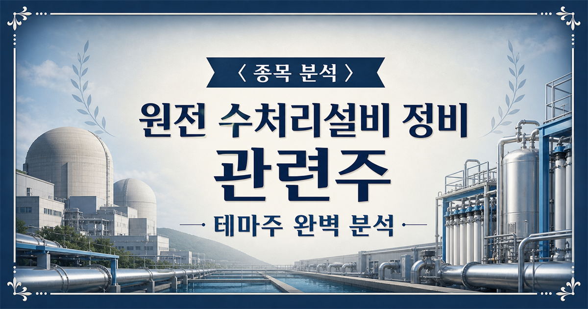 원자력발전소와 수처리 배관 설비를 표현한 원전 수처리설비 정비 관련주 분석 표지
